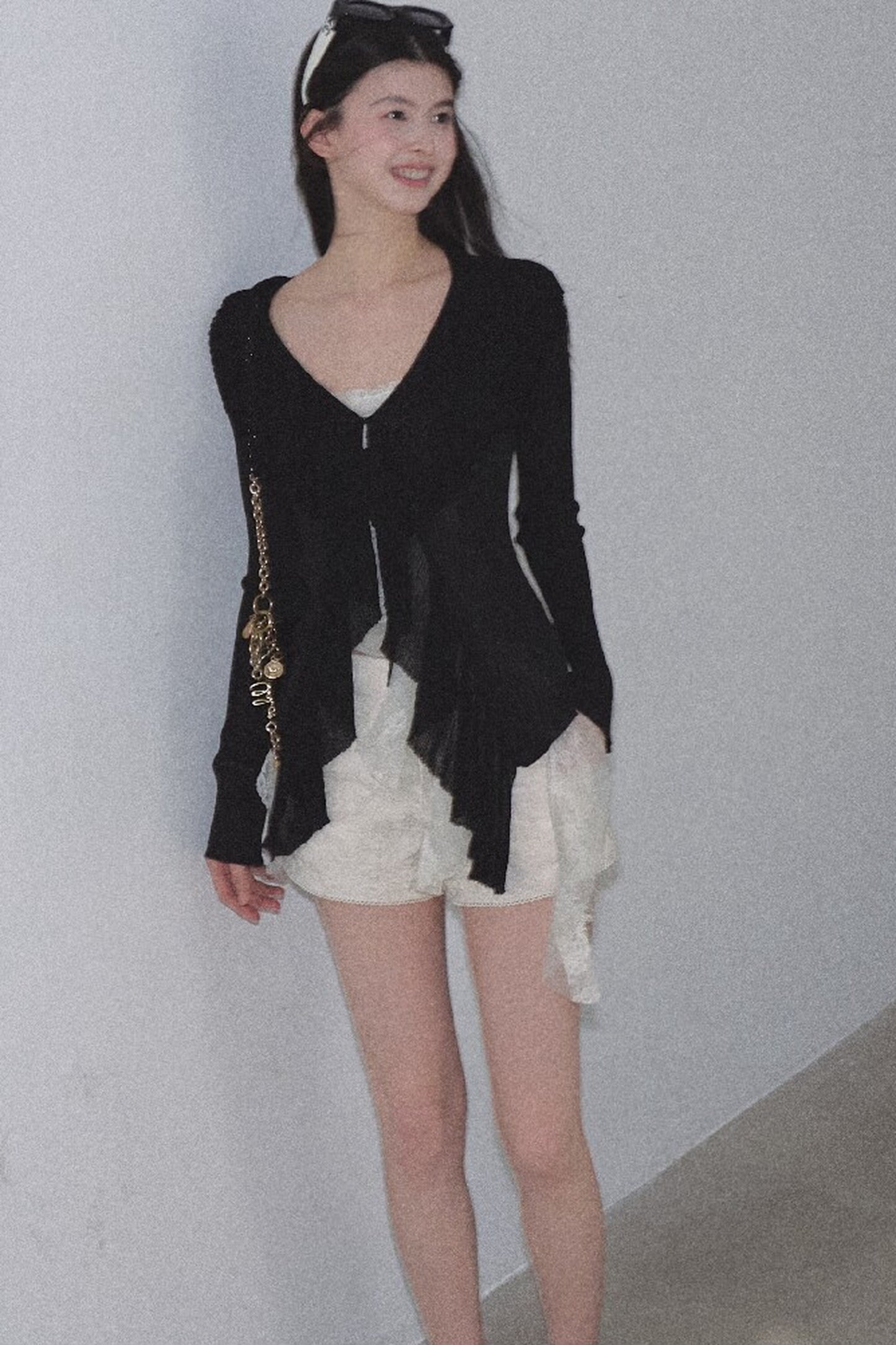 Shimmer V-Neck Long-Sleeve Cardigan Top