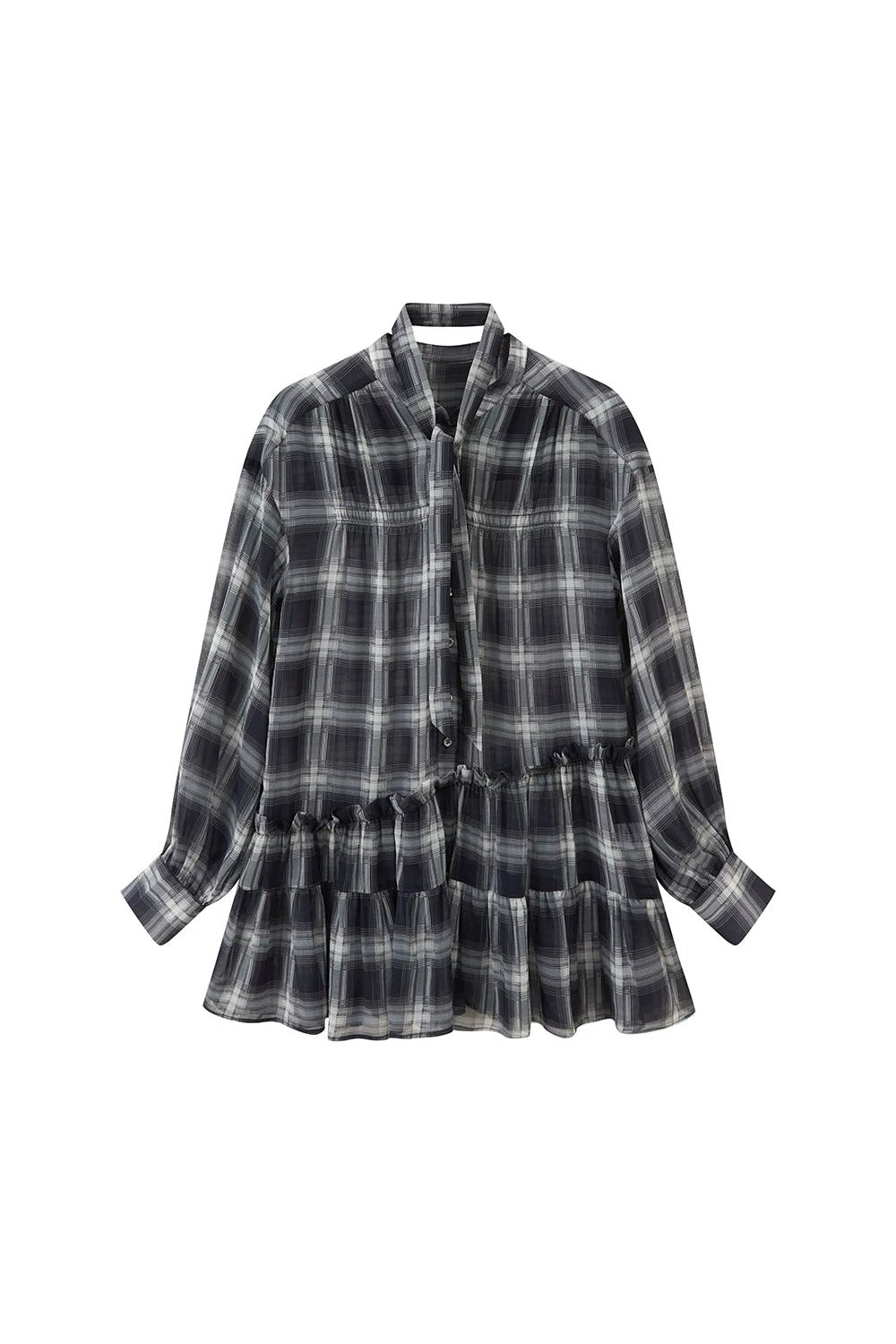 Drop Shoulder Plaid Blouse