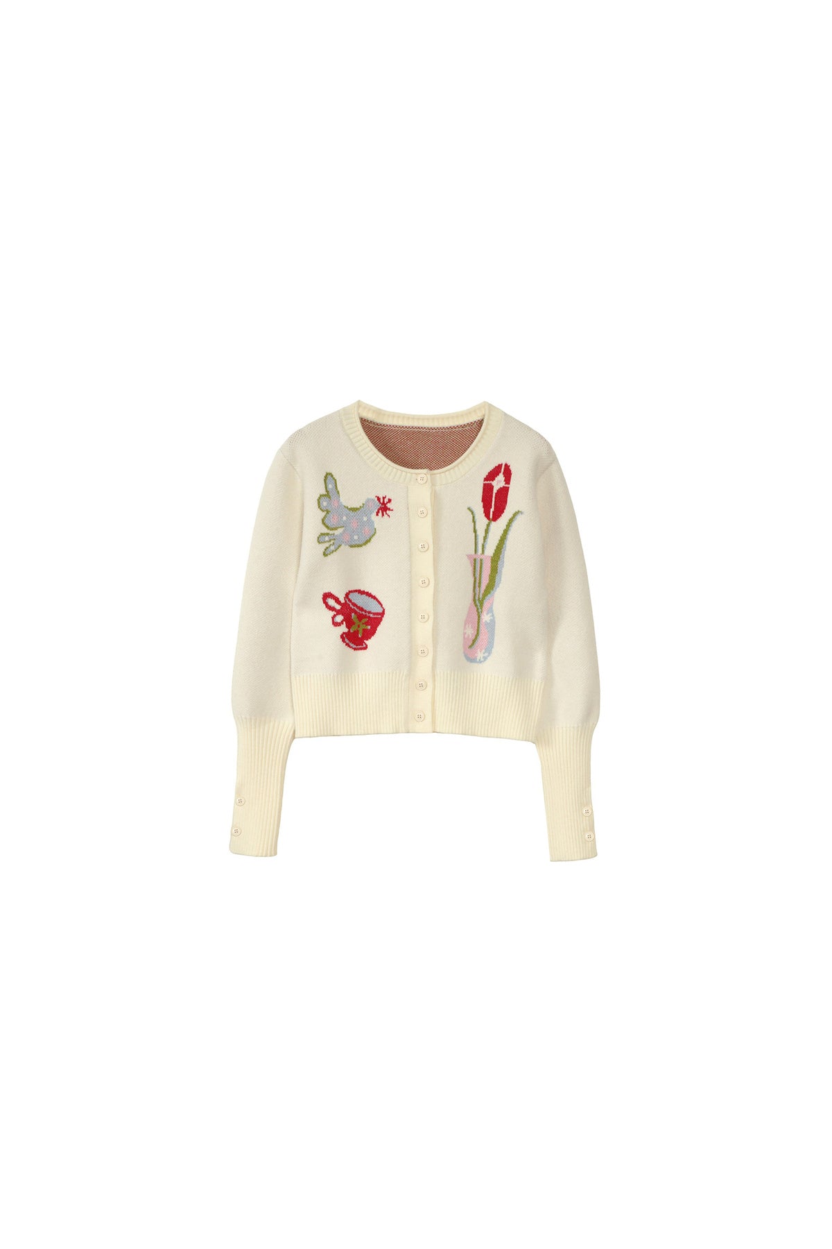 Tulip Bird Jacquard Knit Cardigan