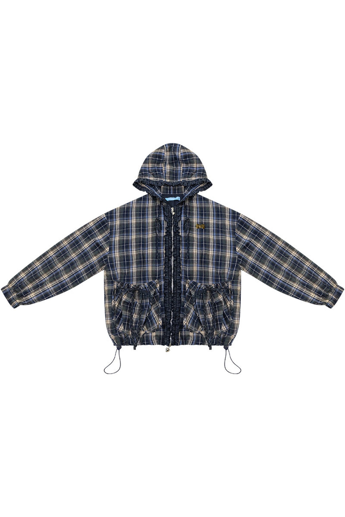 Navy Plaid Hooded Jacket
