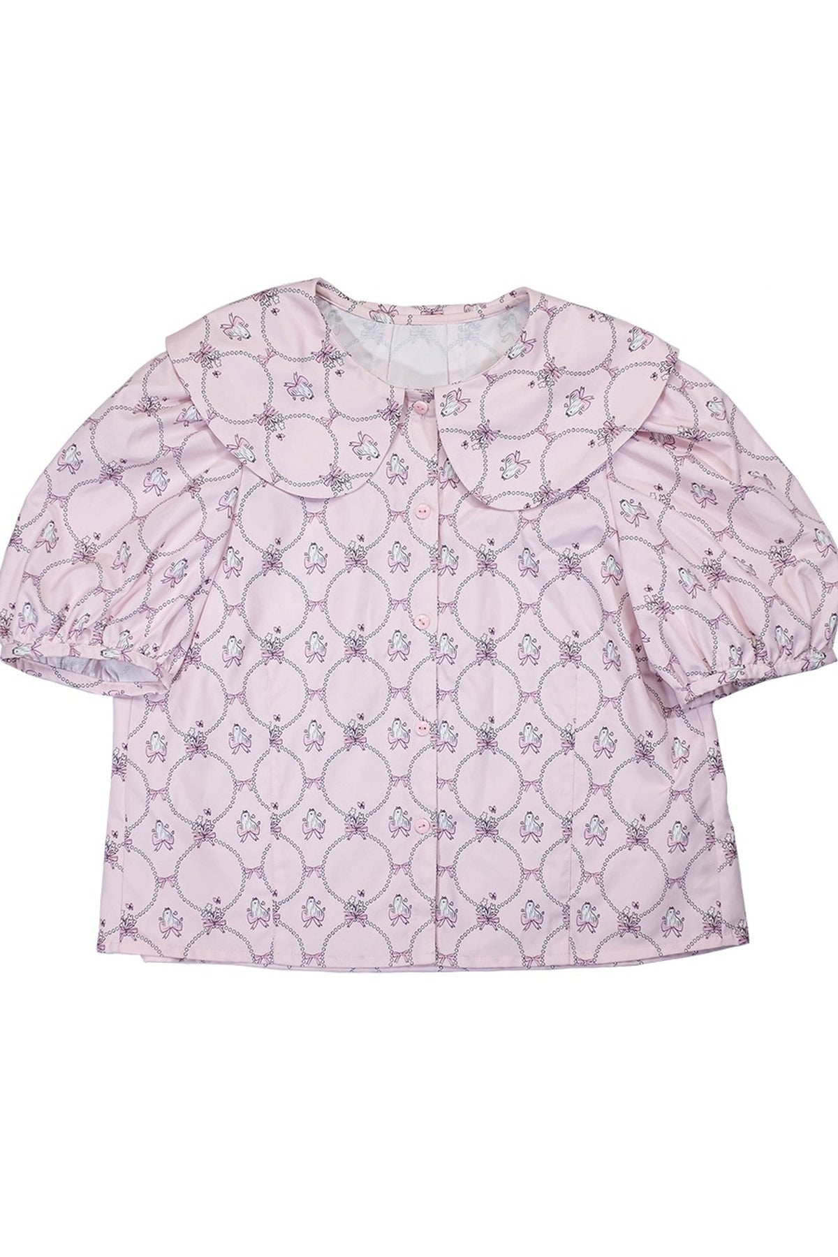 Dog Pearl Print Puff Sleeve Shirt