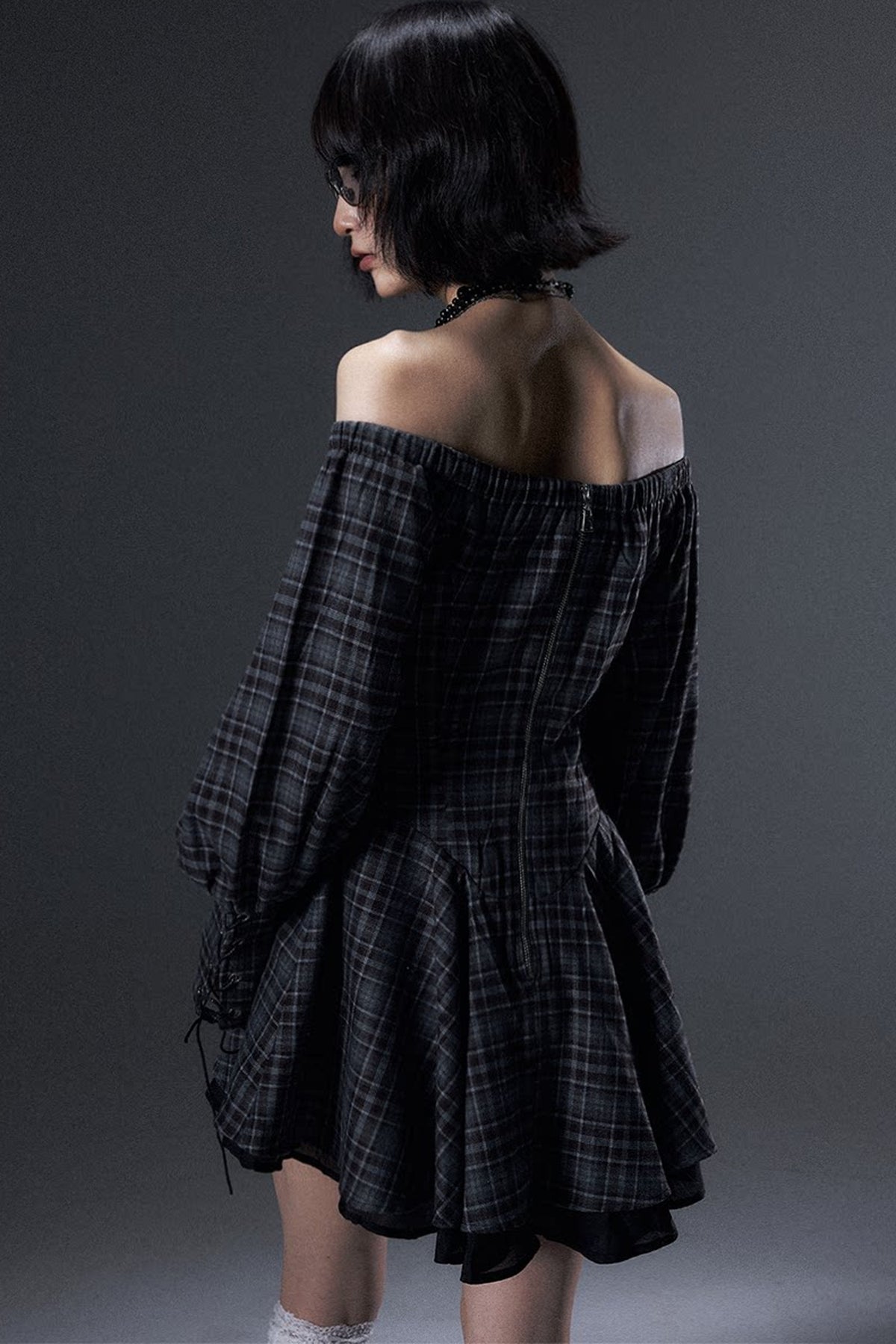 Plaid Off-Shoulder Tie A-Line Dress