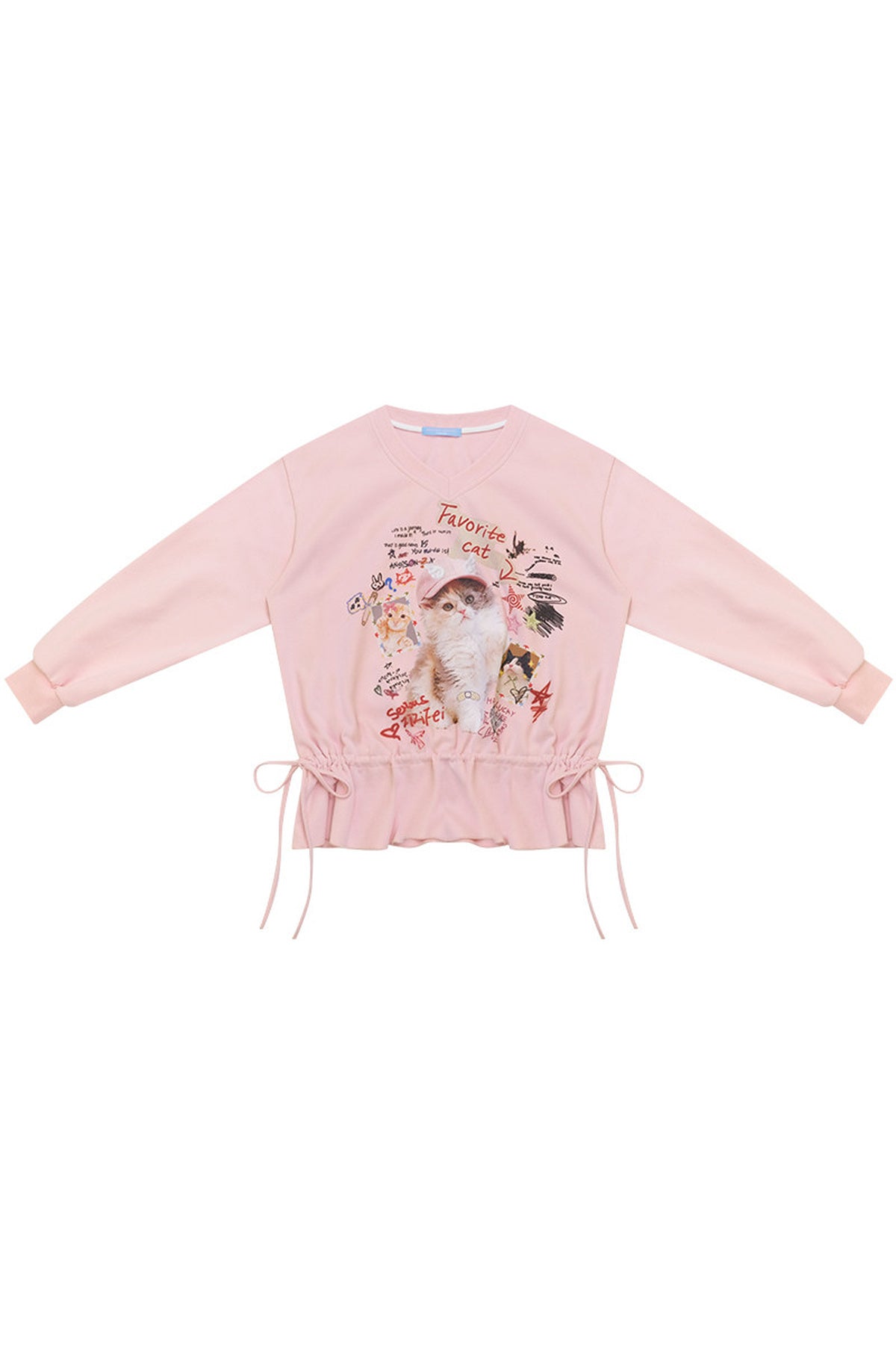 Pink Cat Print Sweatshirt