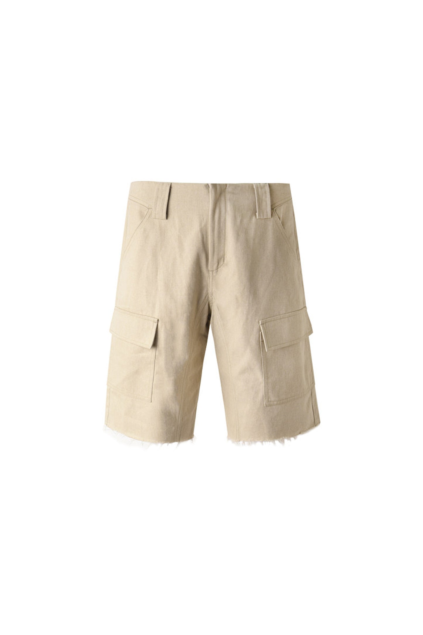 Khaki Workwear Straight-Leg Frayed Hem Pants