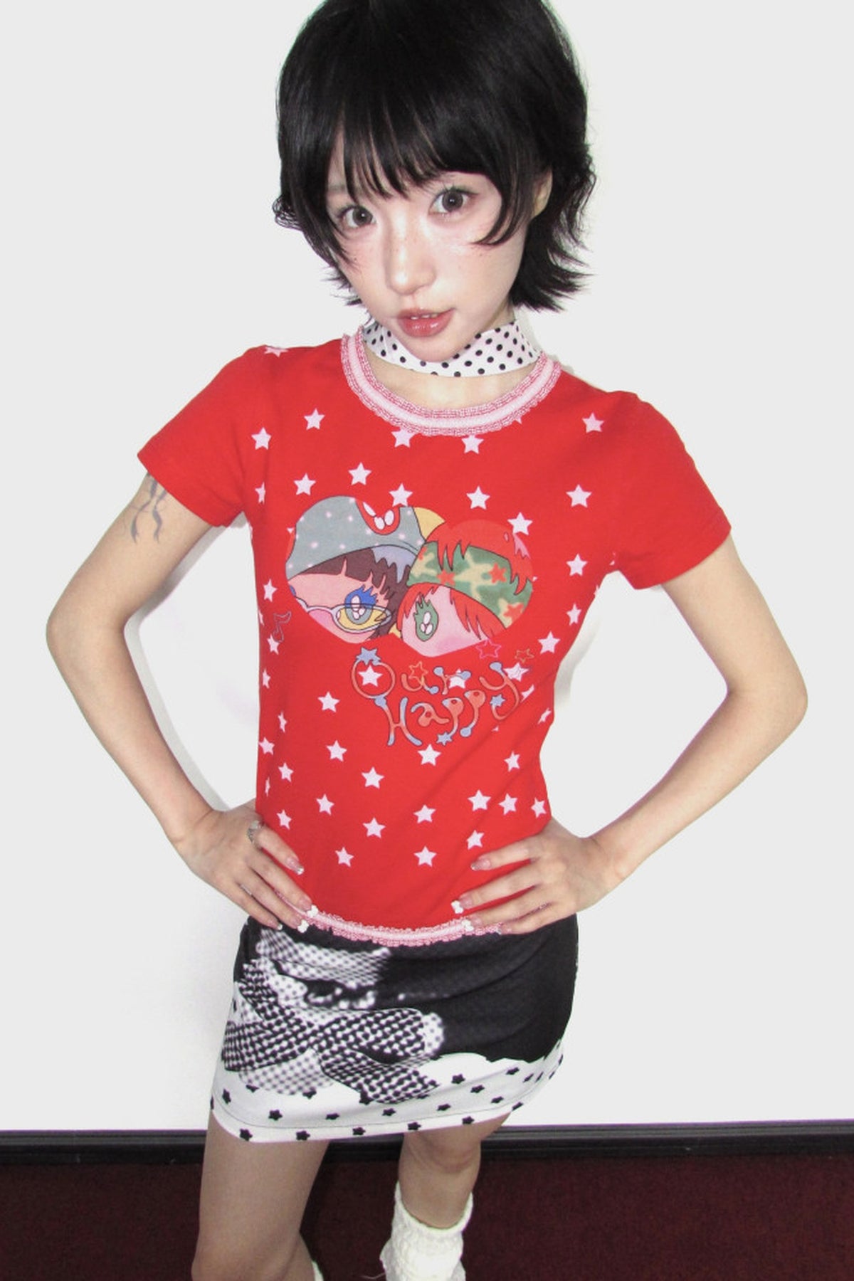 Bird Graphic Lace Trim T-Shirt