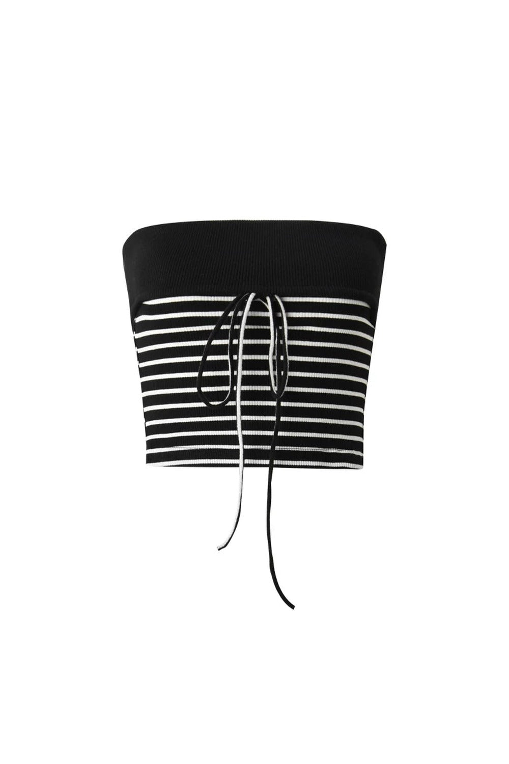 Black White Striped Ribbed Bandeau