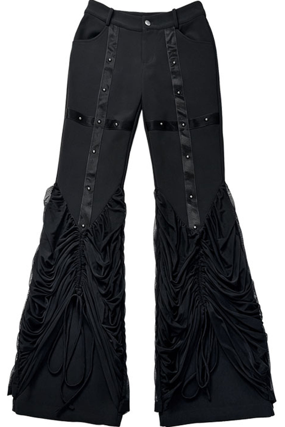 Black Punk Leather Cross Studded Pants