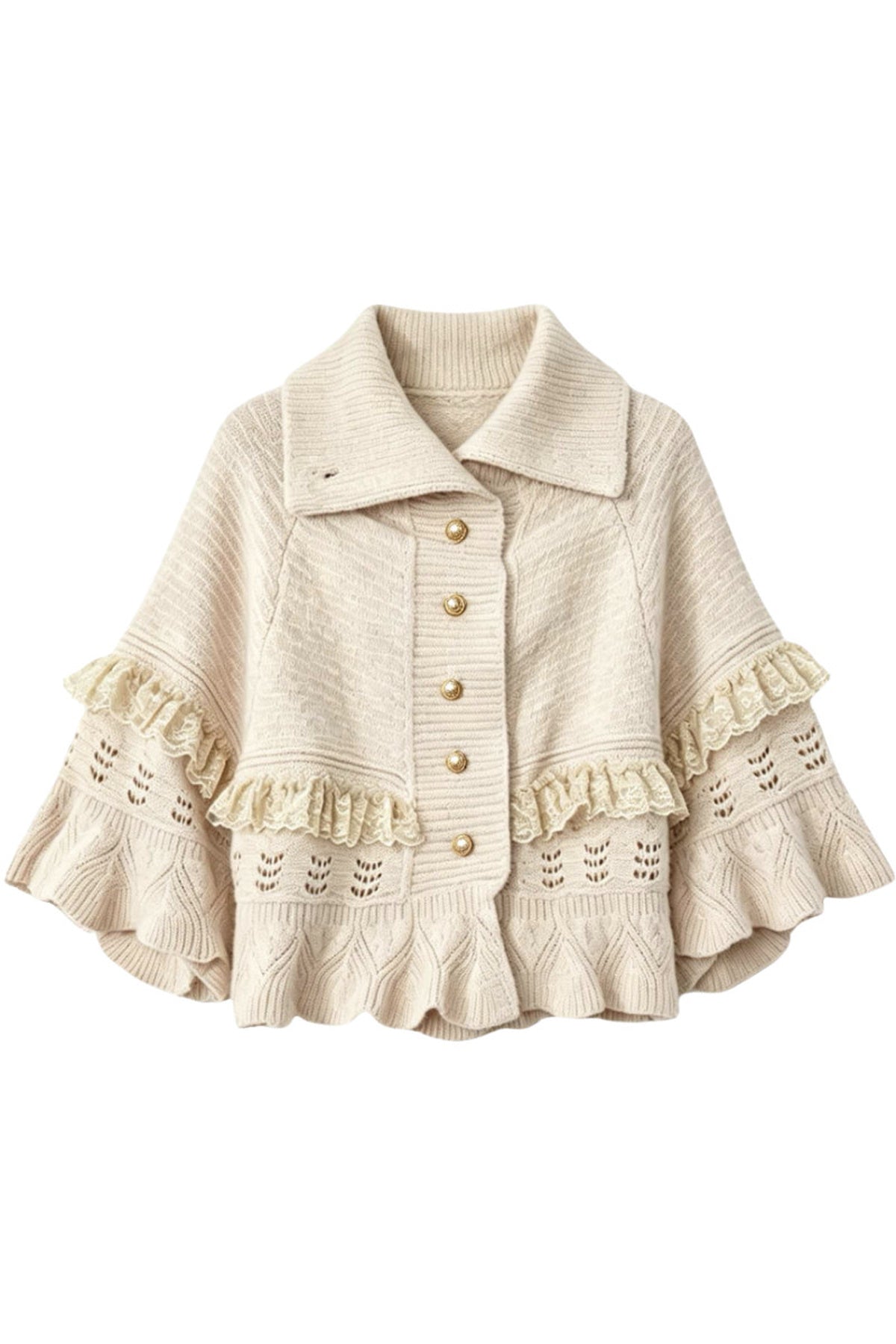 Oatmeal Ruffled Knit Cape Sweater