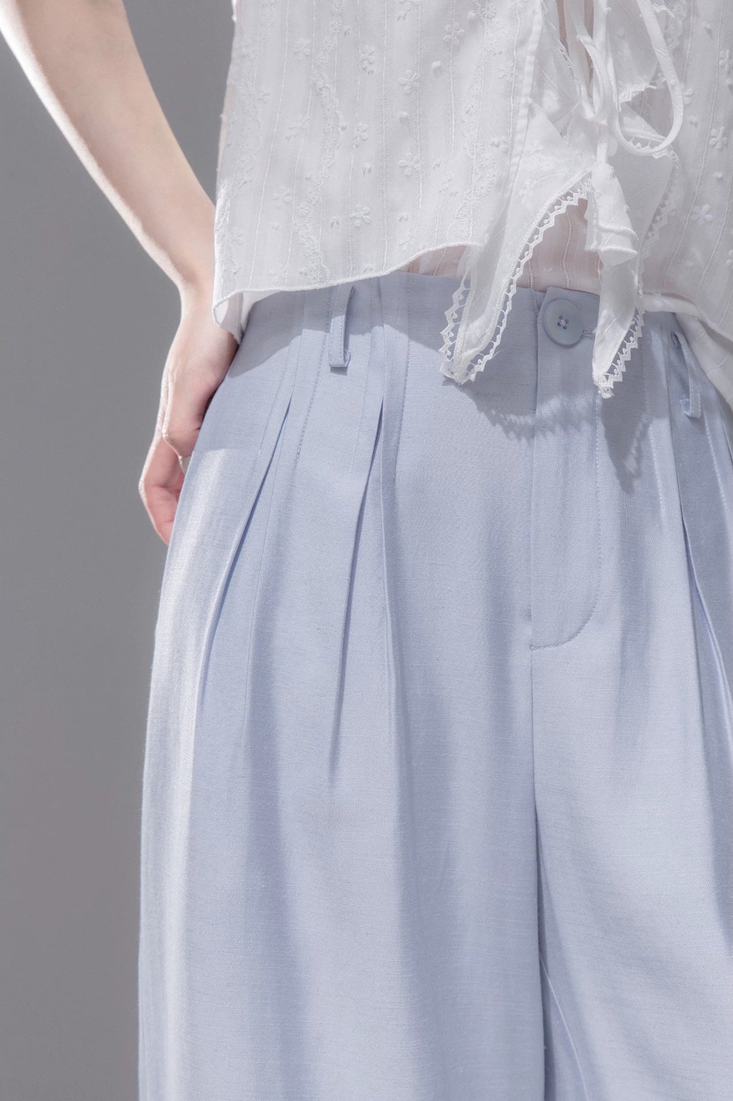 Fengyu Blue Pleated Linen Pants