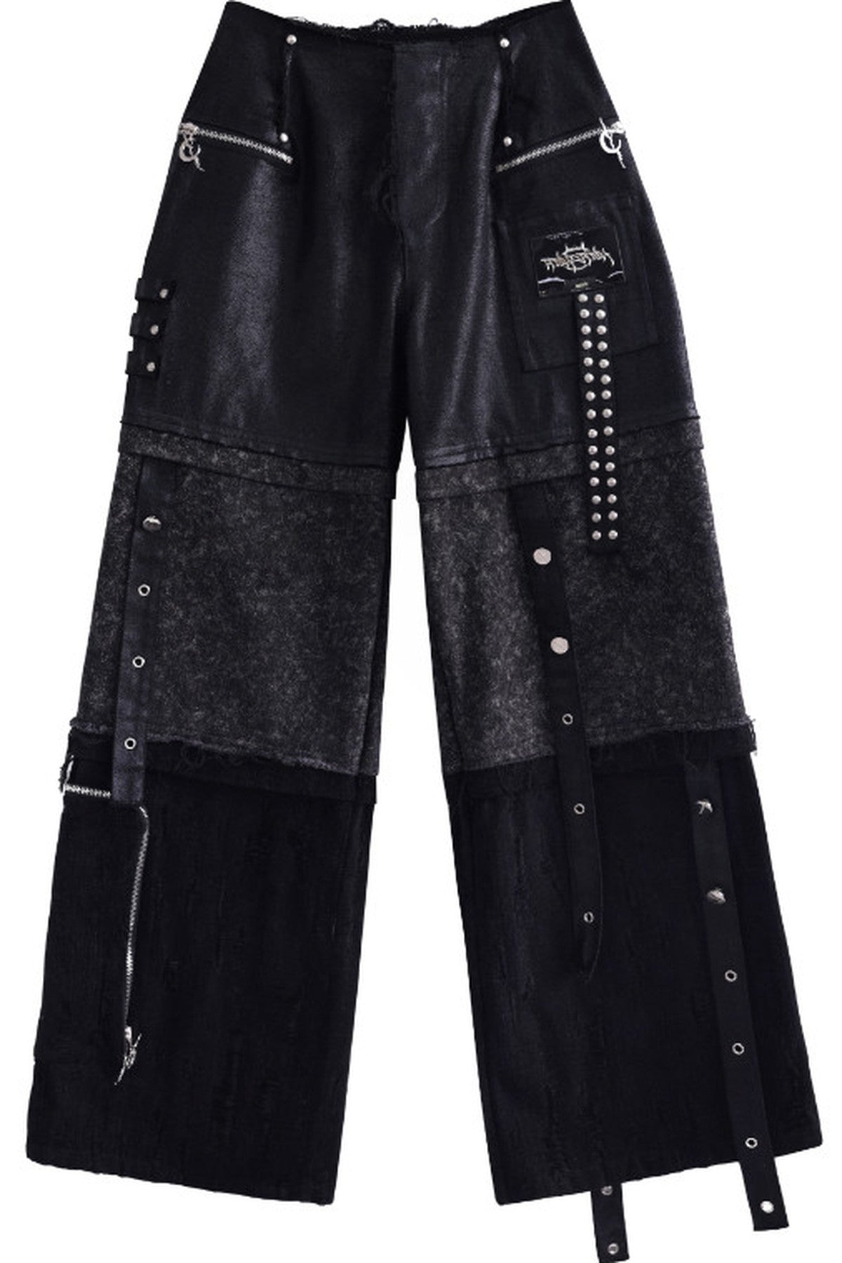 Stacked Patchwork Studded Belt Jeans