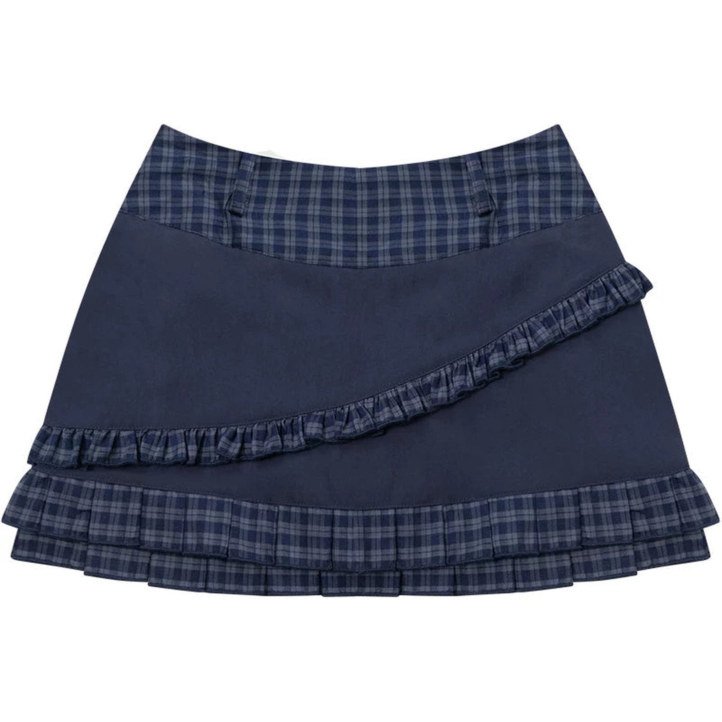 Dark Blue Plaid Pleated Skirt