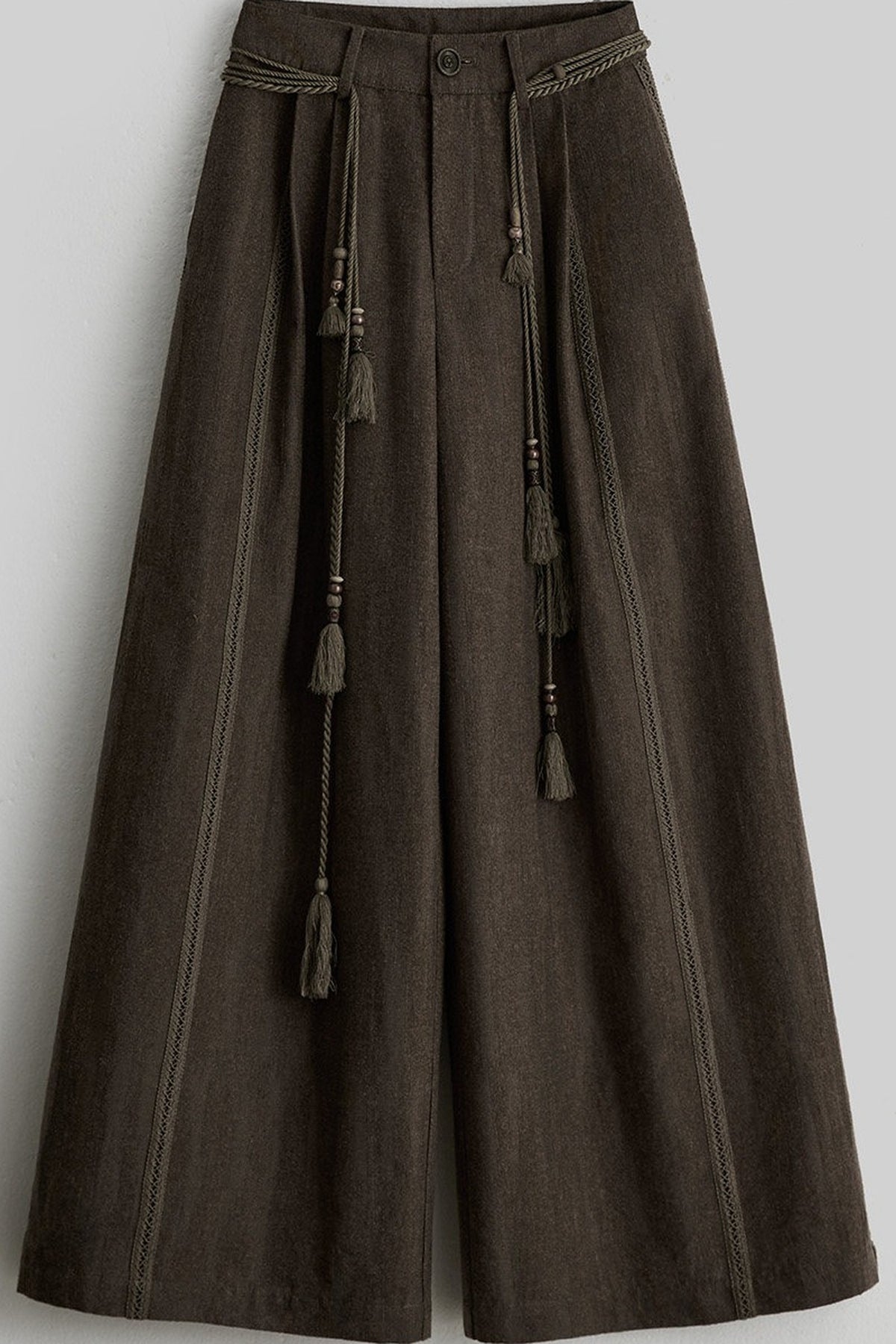 Multi-Belt Straight-Leg A-Line Wide Pants