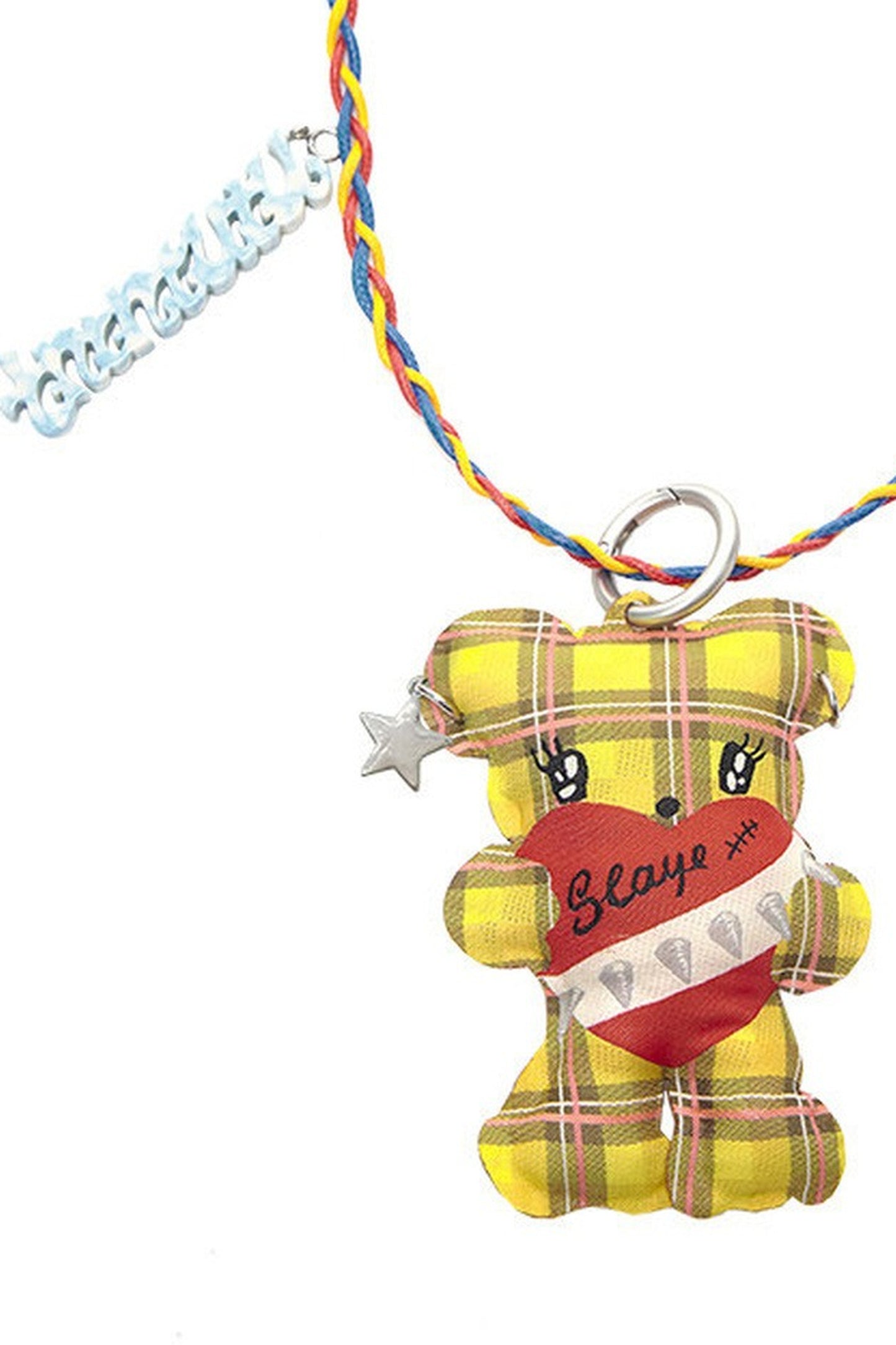 Collier long avec pendentif ours à carreaux