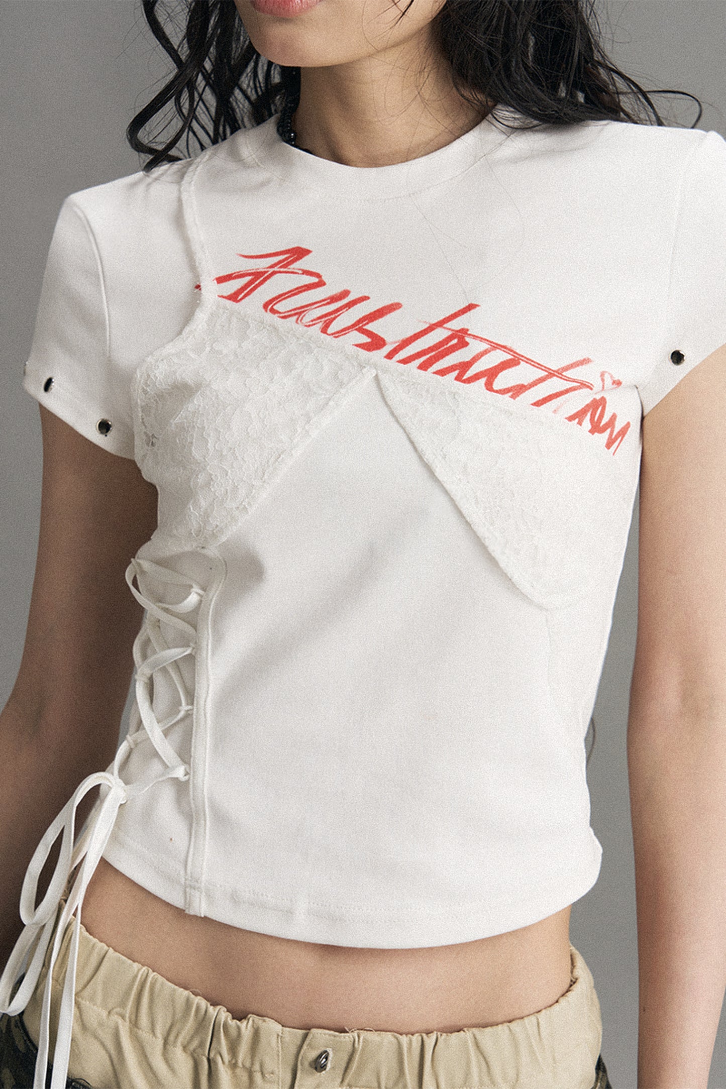 Punk Lace-Up Graphic Print Top