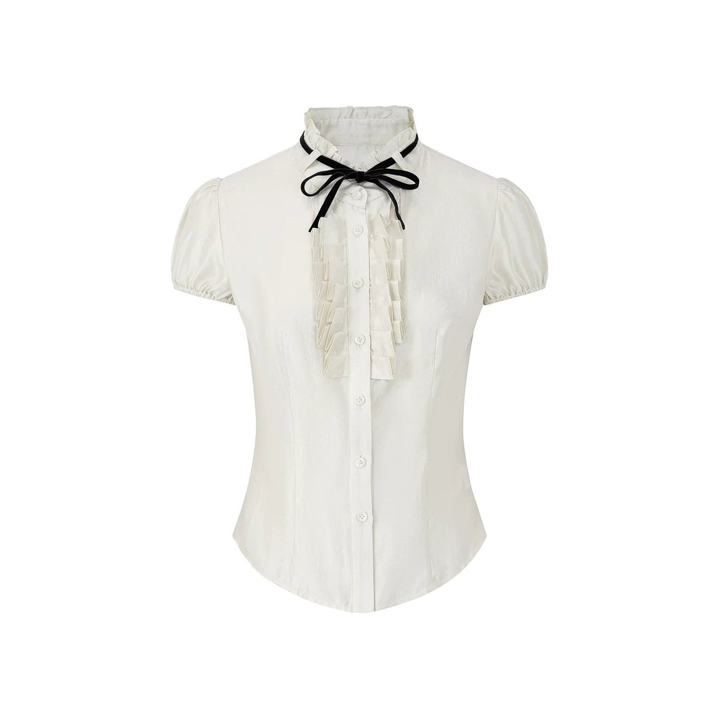 White Tencel Satin Puff Sleeve T-Shirt