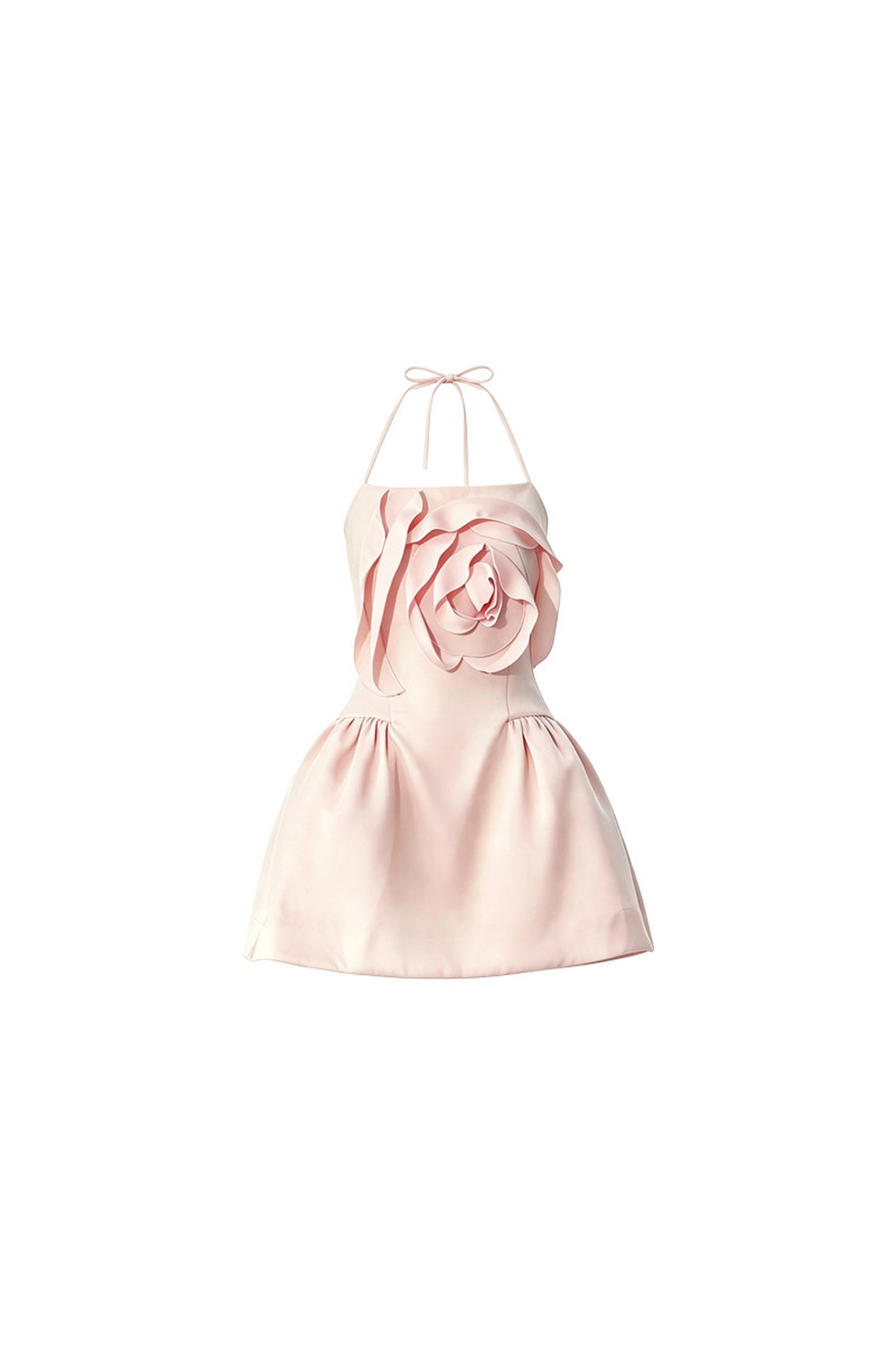 Pink Satin 3D Rose Halter Dress