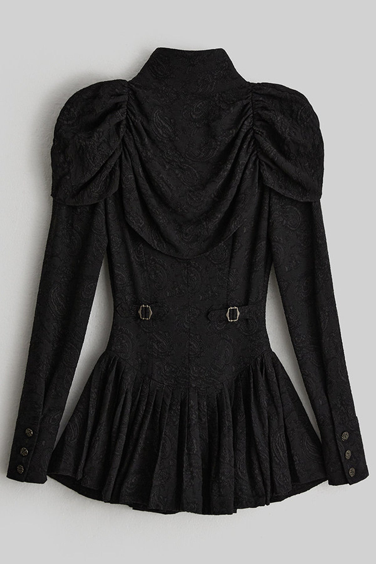Jacquard Pleated Skirt-Style Hem Long-Sleeve Shirt