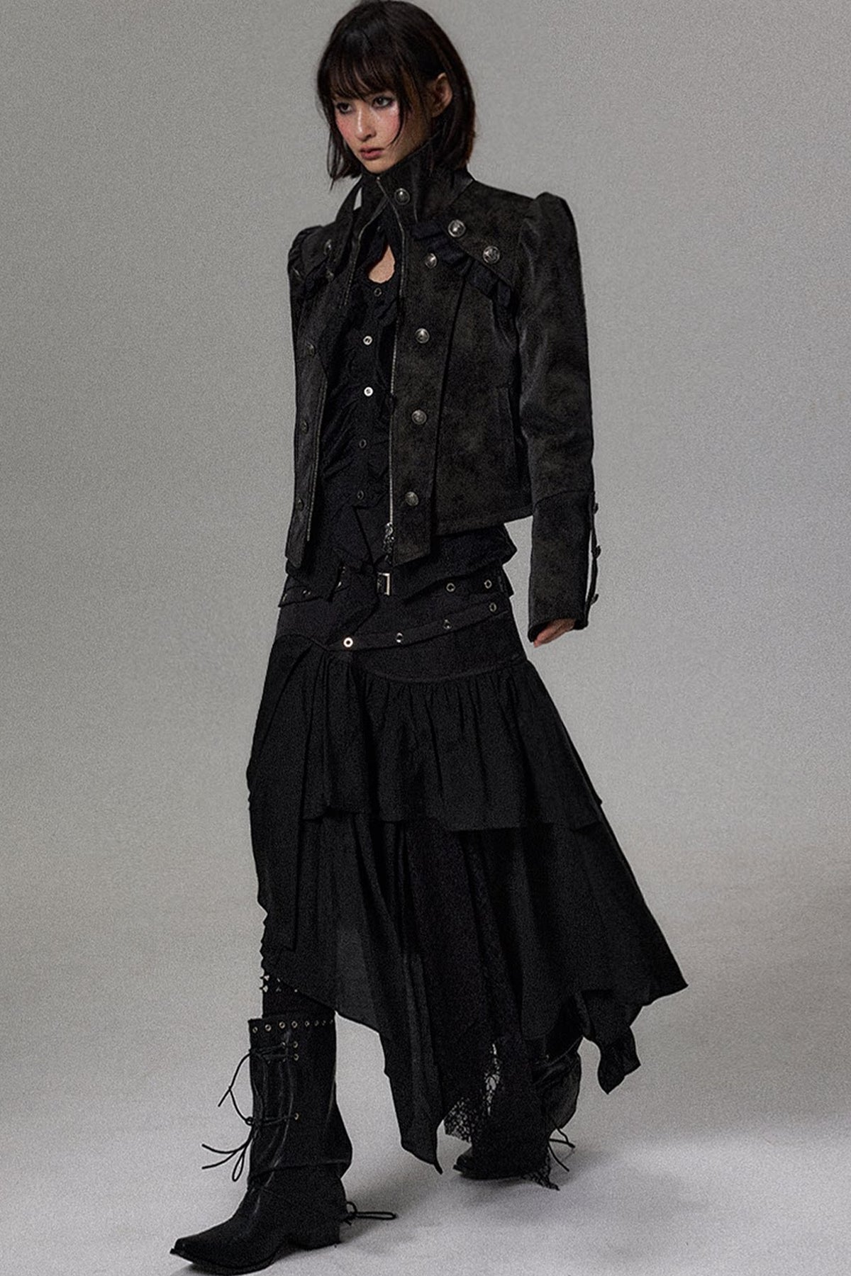 Double-Breasted Puff Sleeve Suede Jacket