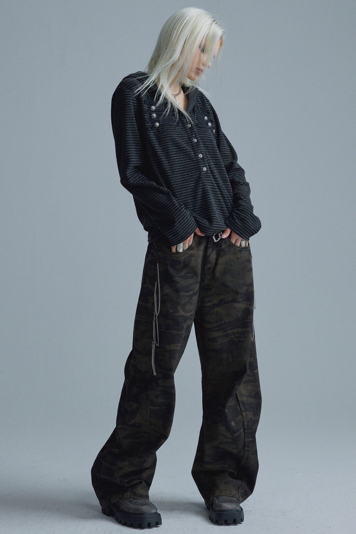 Chain Scimitar Camo Wide-Leg Pants