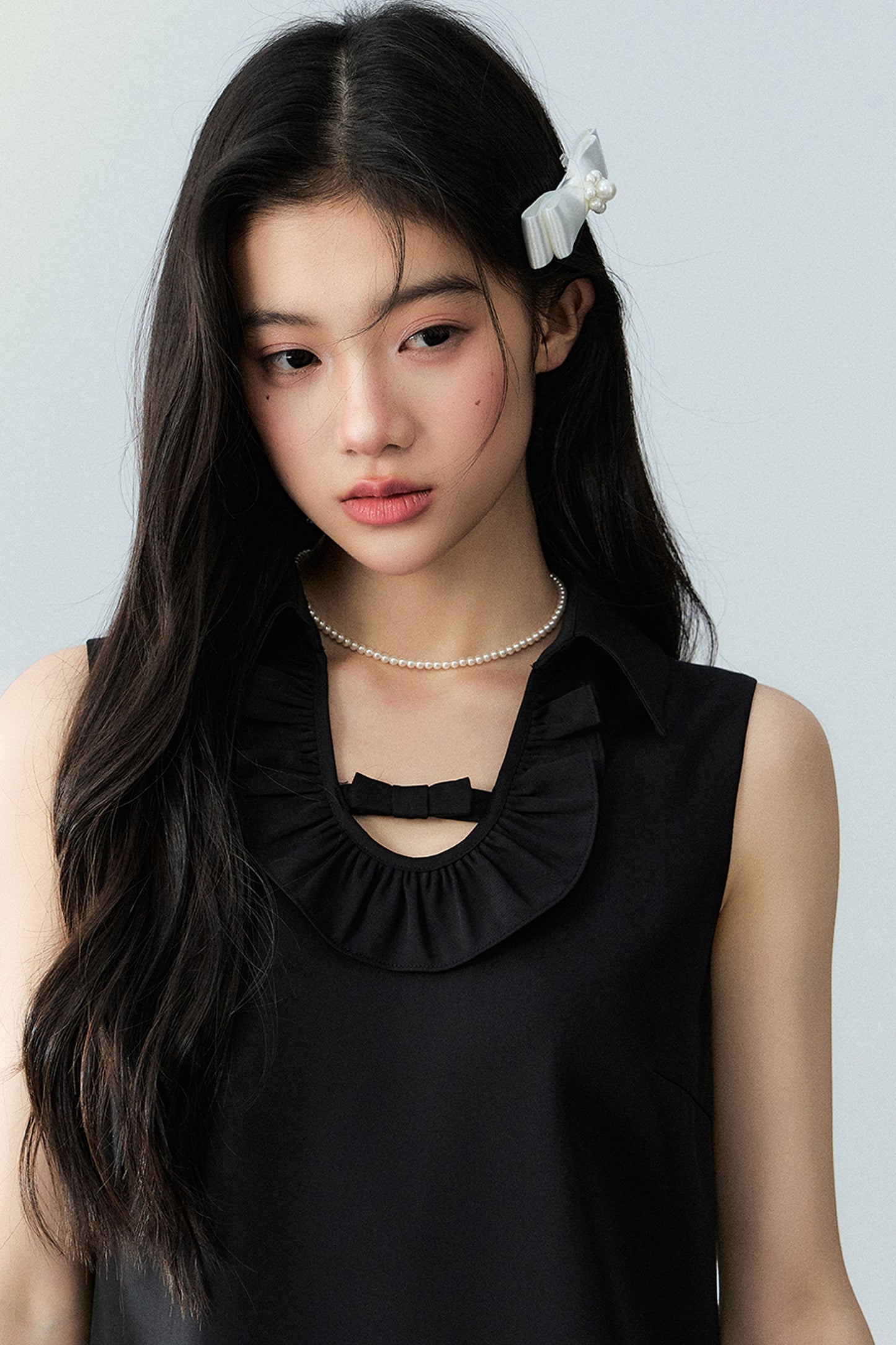 Bowknot Ruffle A-Line Black Dress