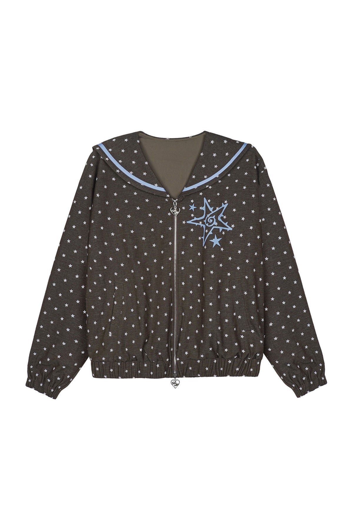 Brown Blue Swirl Star Navy Collar Jacket Set-Up