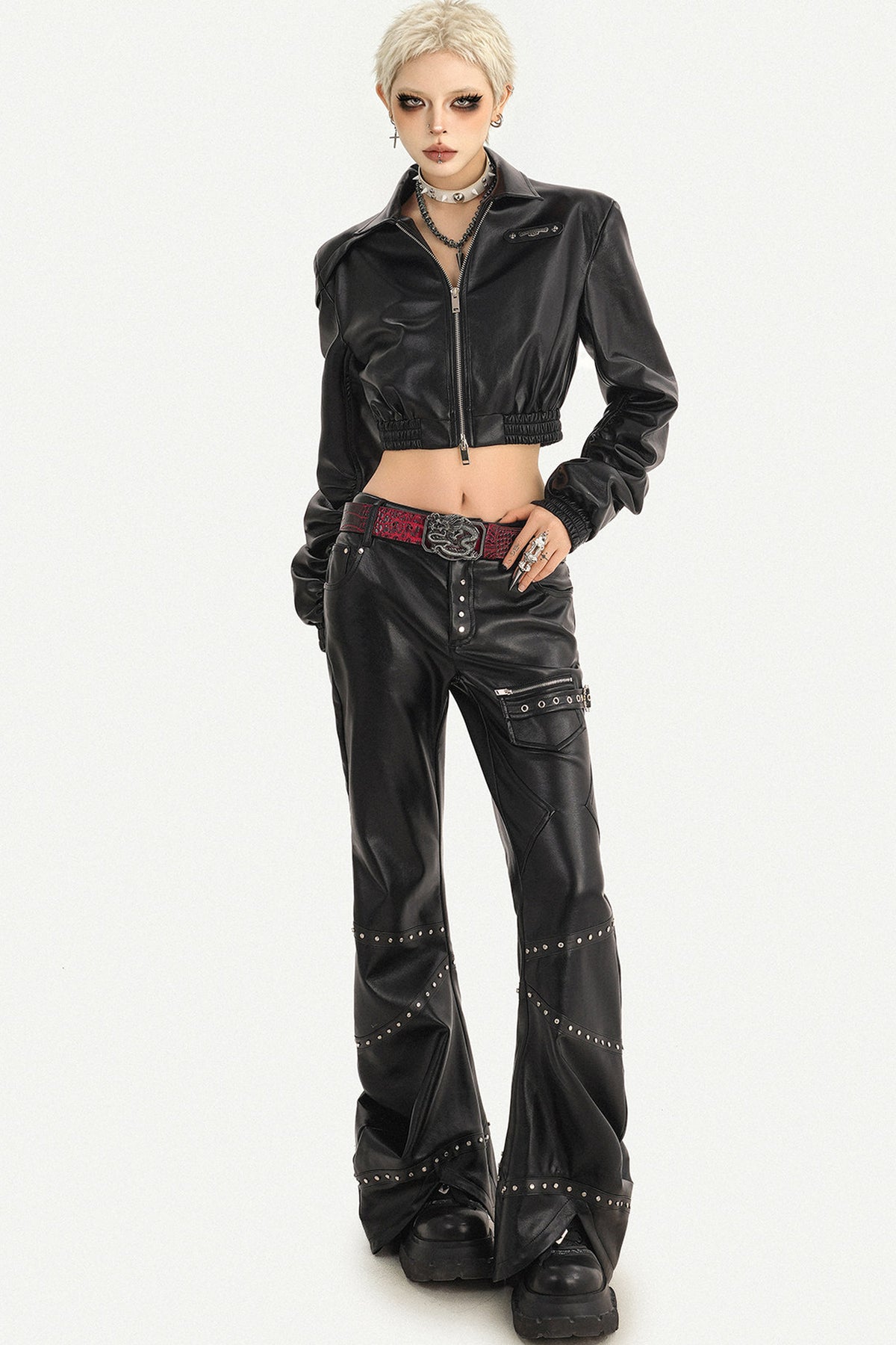 Black Zipper Stand Collar Jacket