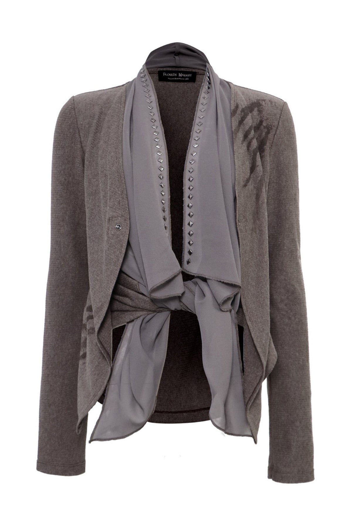 Layered-Look Knit Chiffon Cardigan