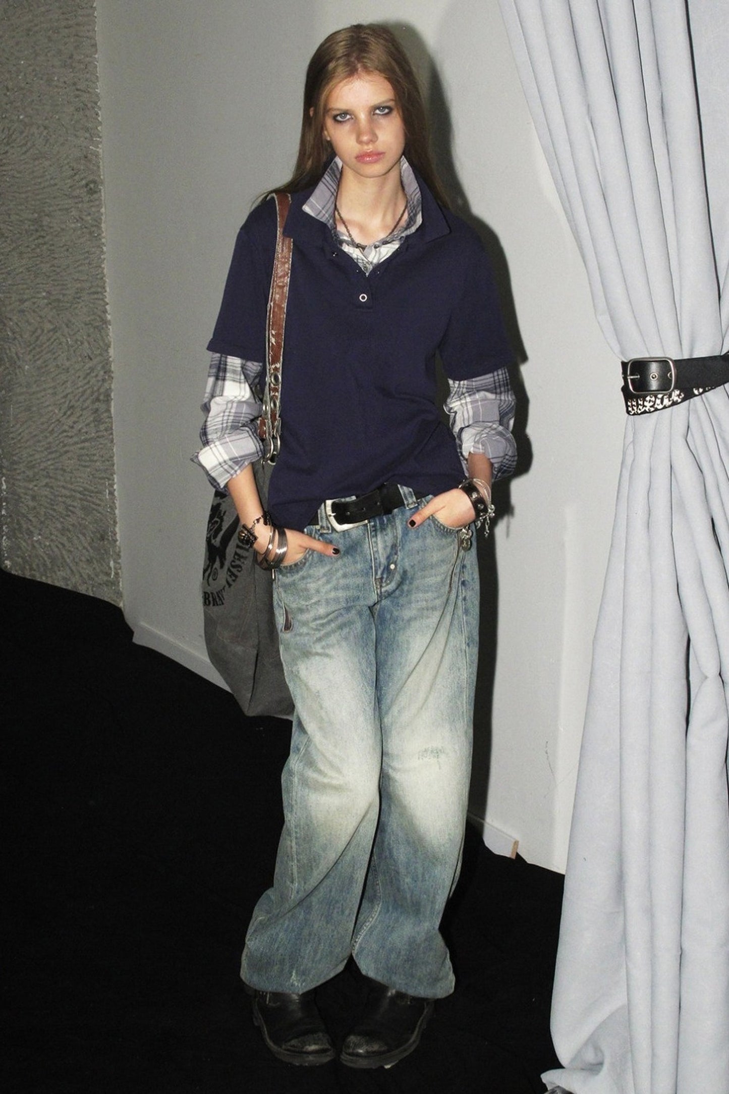 Retro Plaid Layered Washed T-Shirt