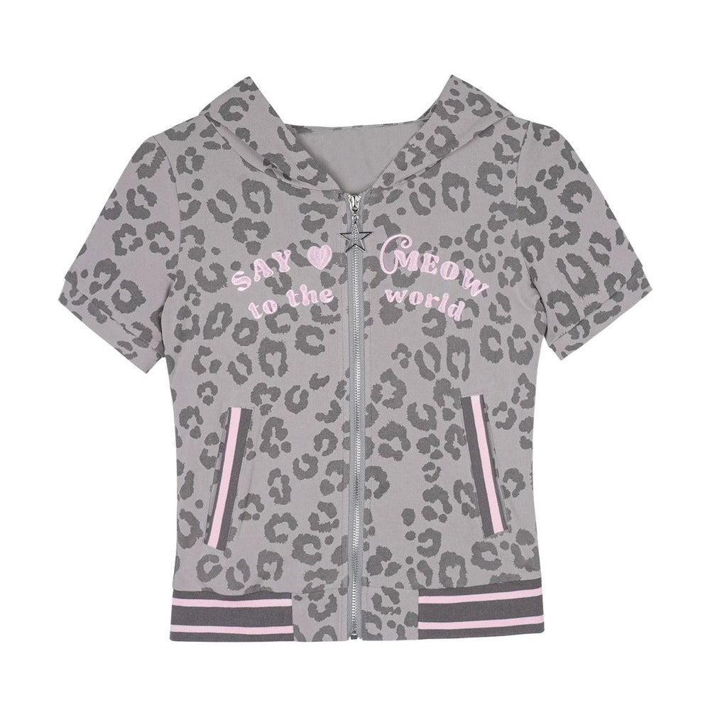 Pink Leopard Cat Ear Hooded Top
