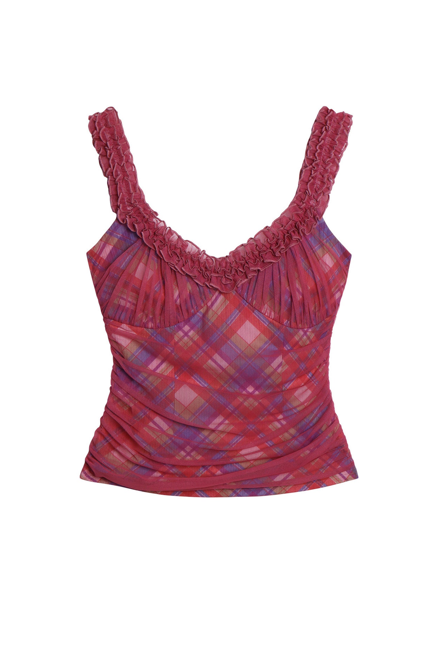Mesh Plaid Pleated Vest