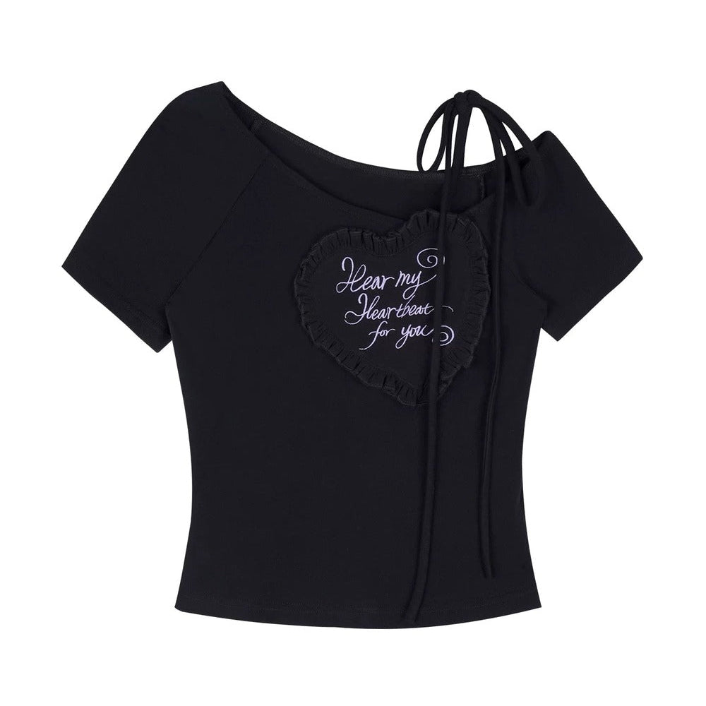 Heart One-Shoulder Short-Sleeve Top