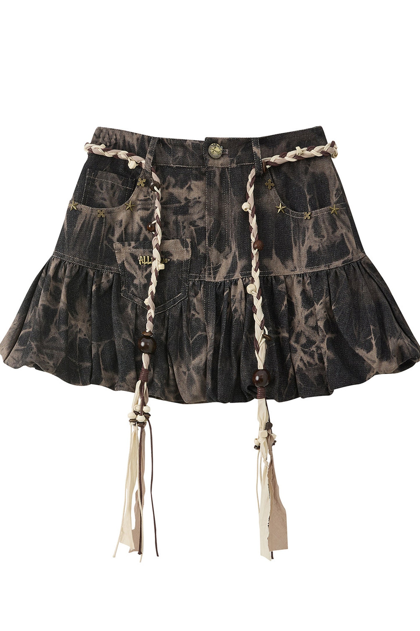 Tie-Dye Denim Drawstring Skirt