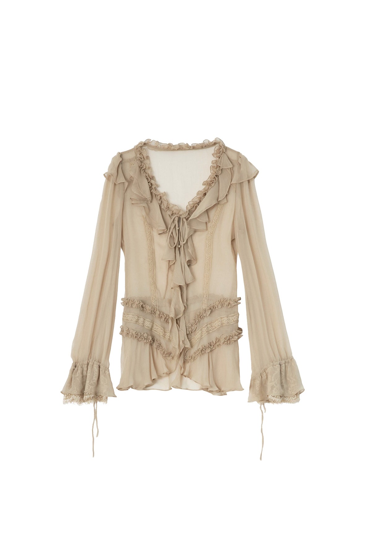 Crepe Ruffle Long-Sleeved Shirt