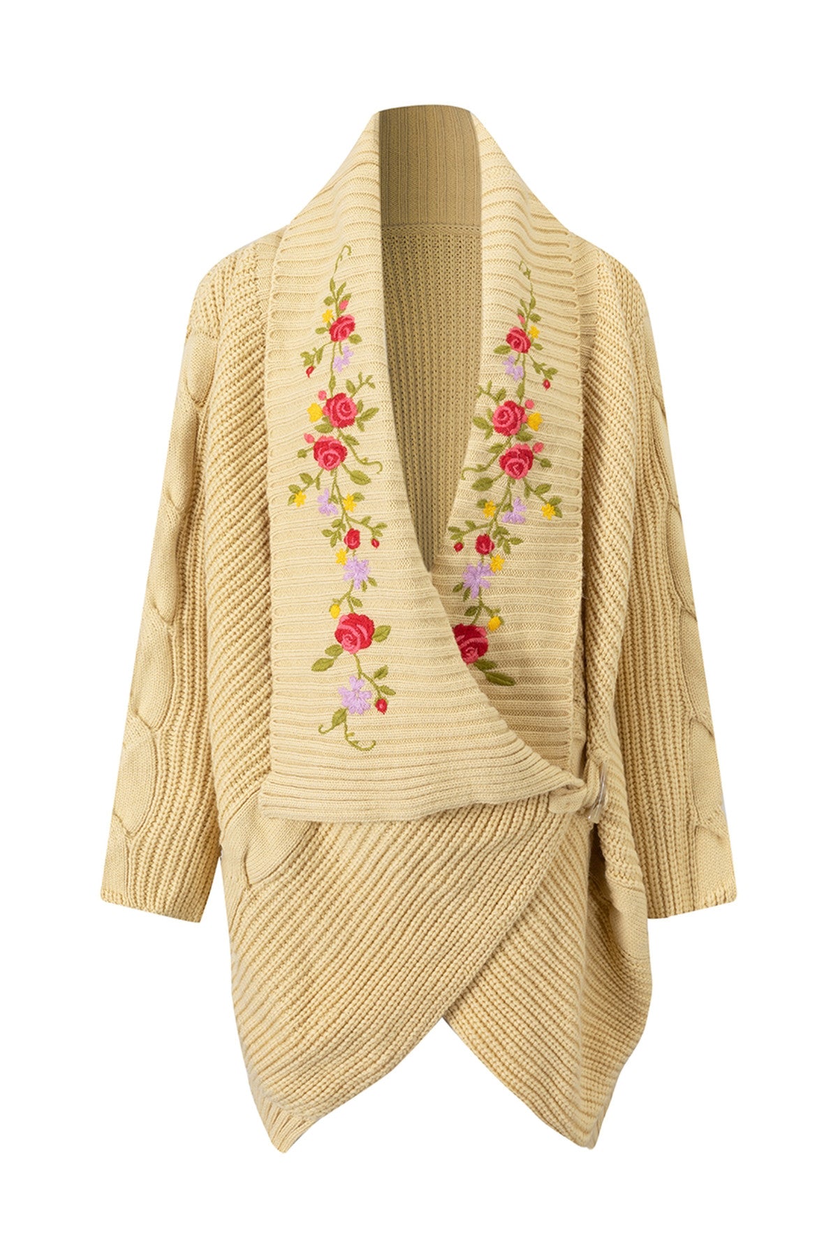 Floral Embroidered Toggle Button Knit Jacket