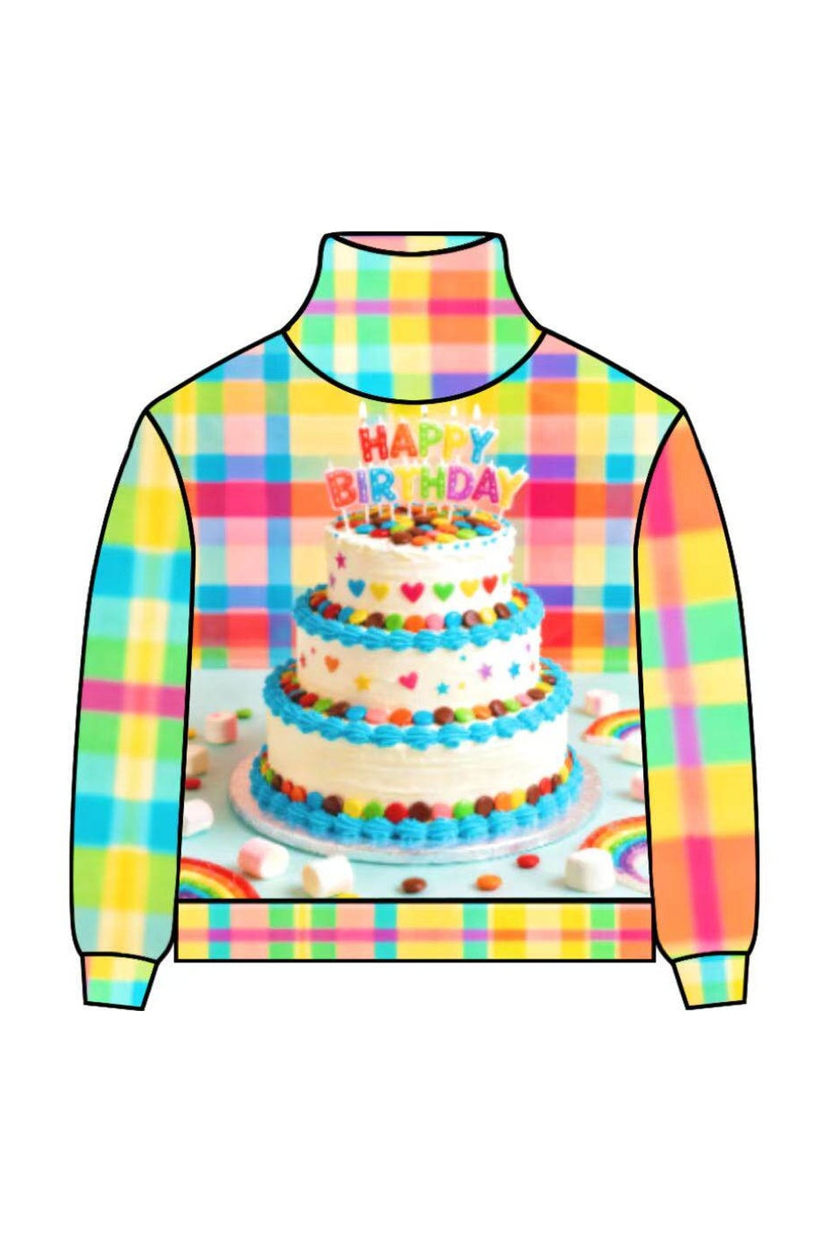 Happy Birthday Plaid Long-Sleeved Pullover Sweatshirt