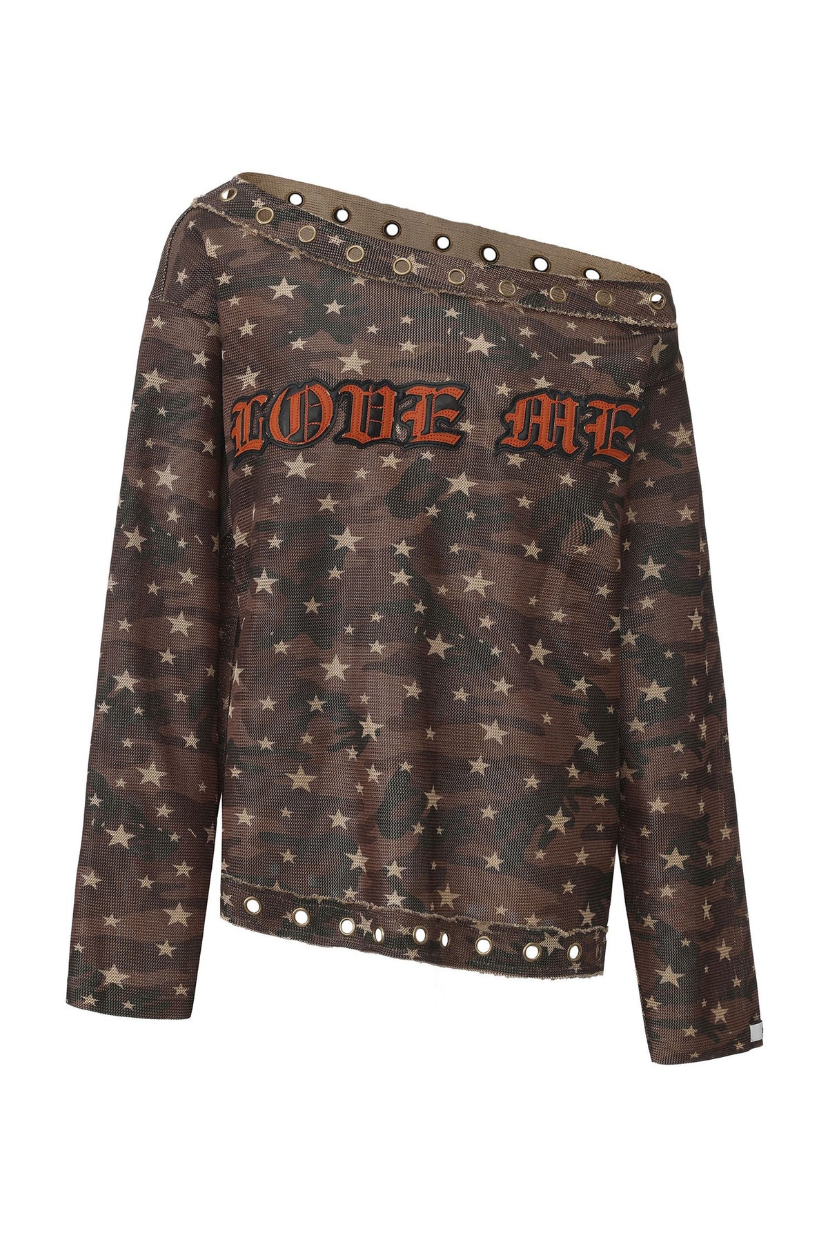 Gothic Letter Embroidery Metal Eyelet T-shirt