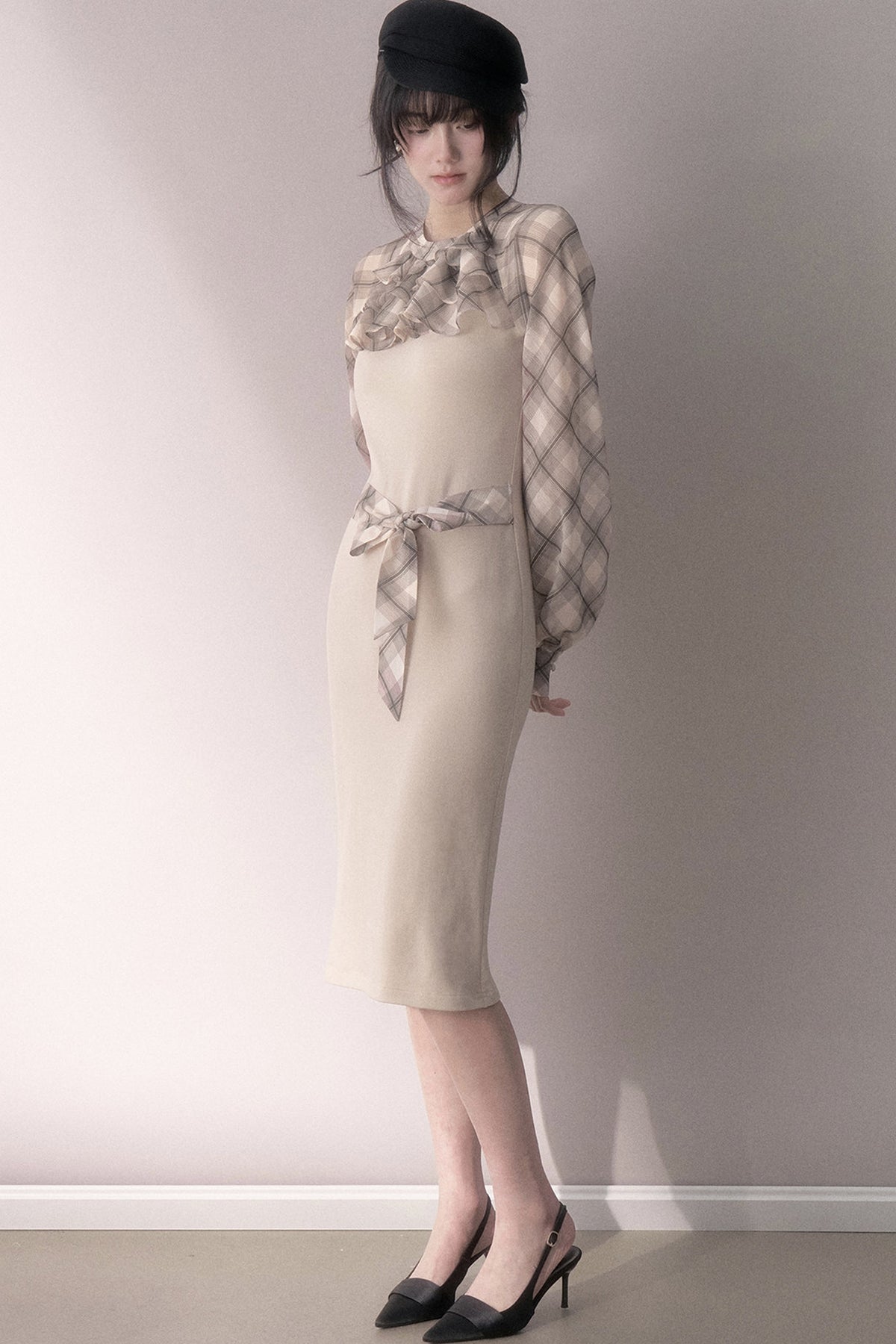 Plaid Chiffon Spliced Long Dress