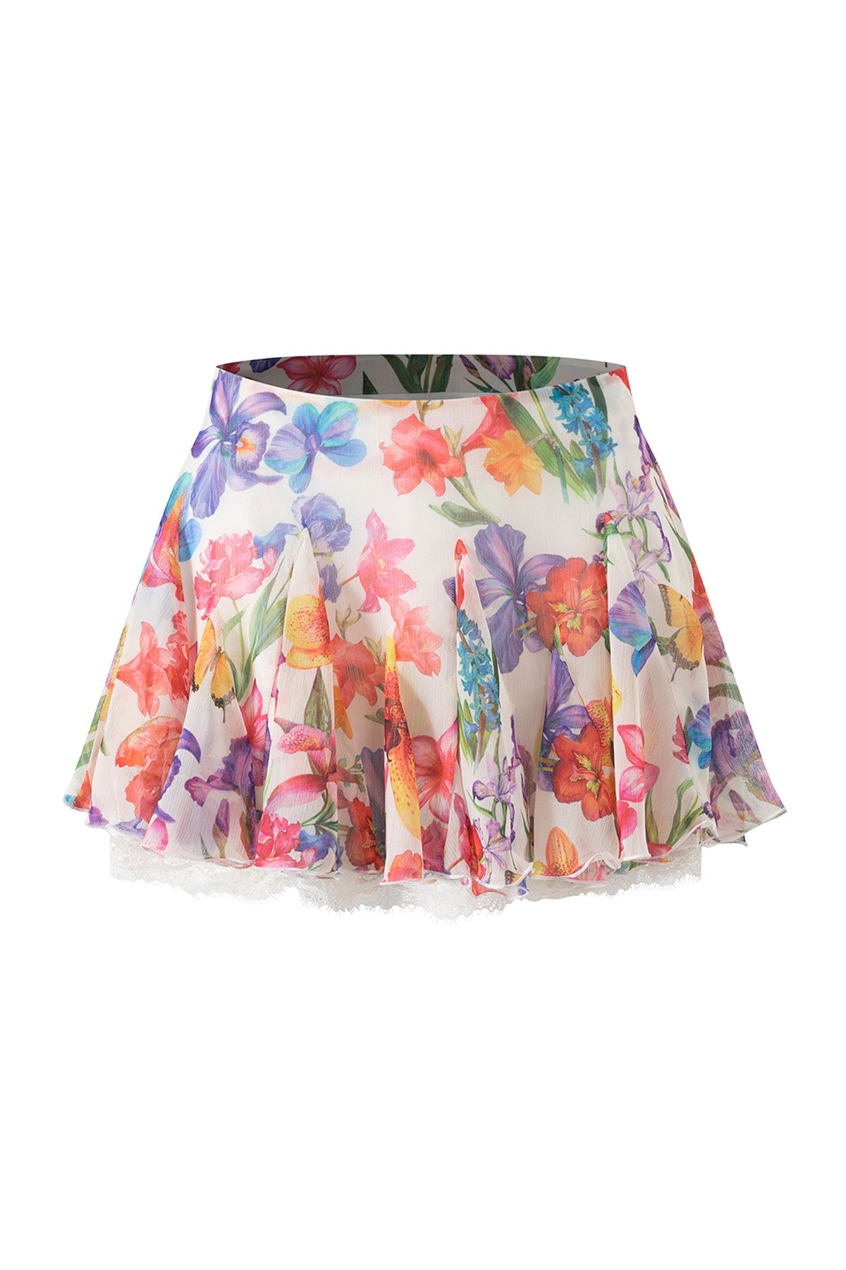 Lace Trim Wool Knit Cardigan and Chiffon Skirt