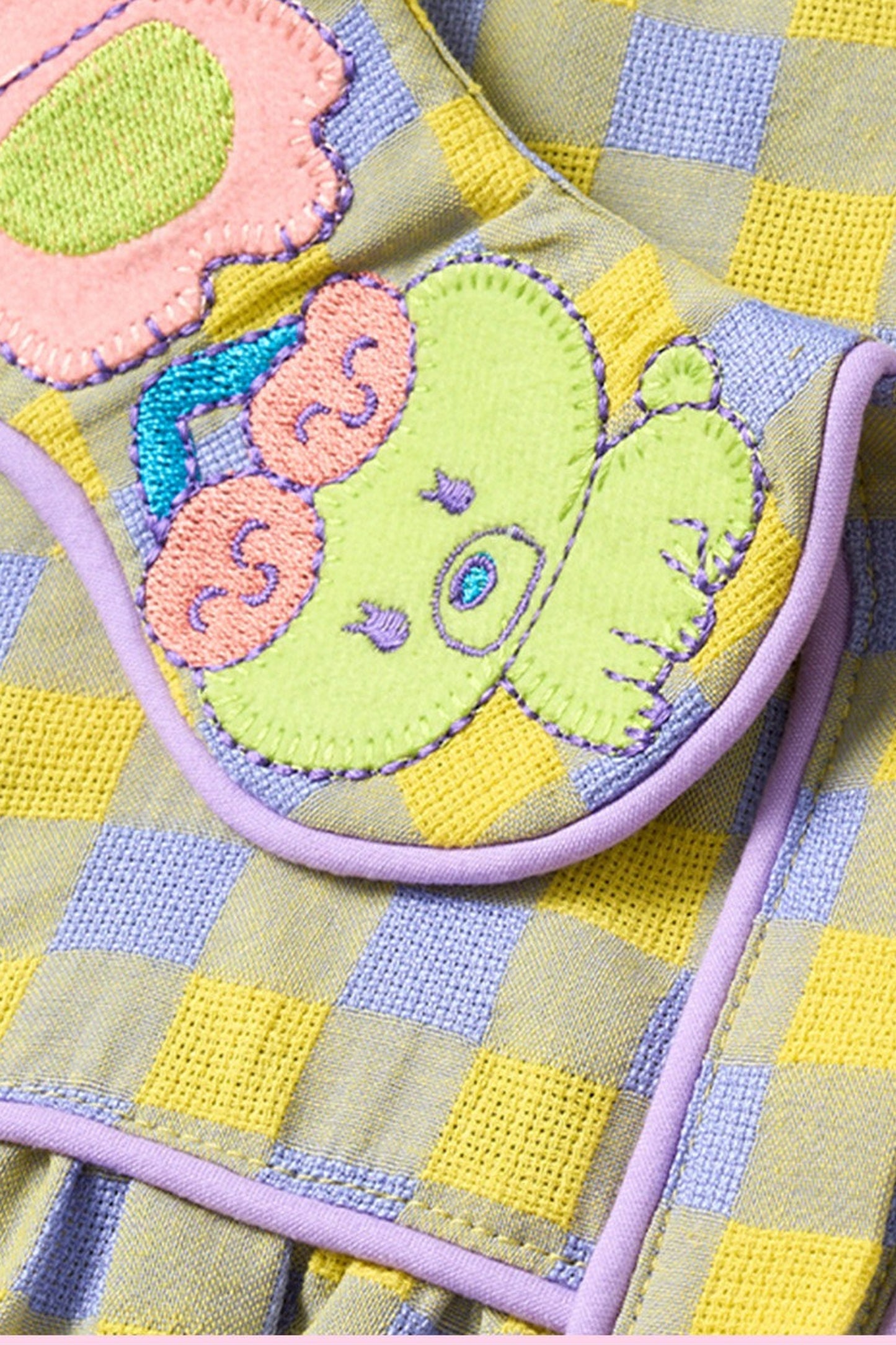 Yellow Purple Plaid Embroidered Doll Collar Shirt