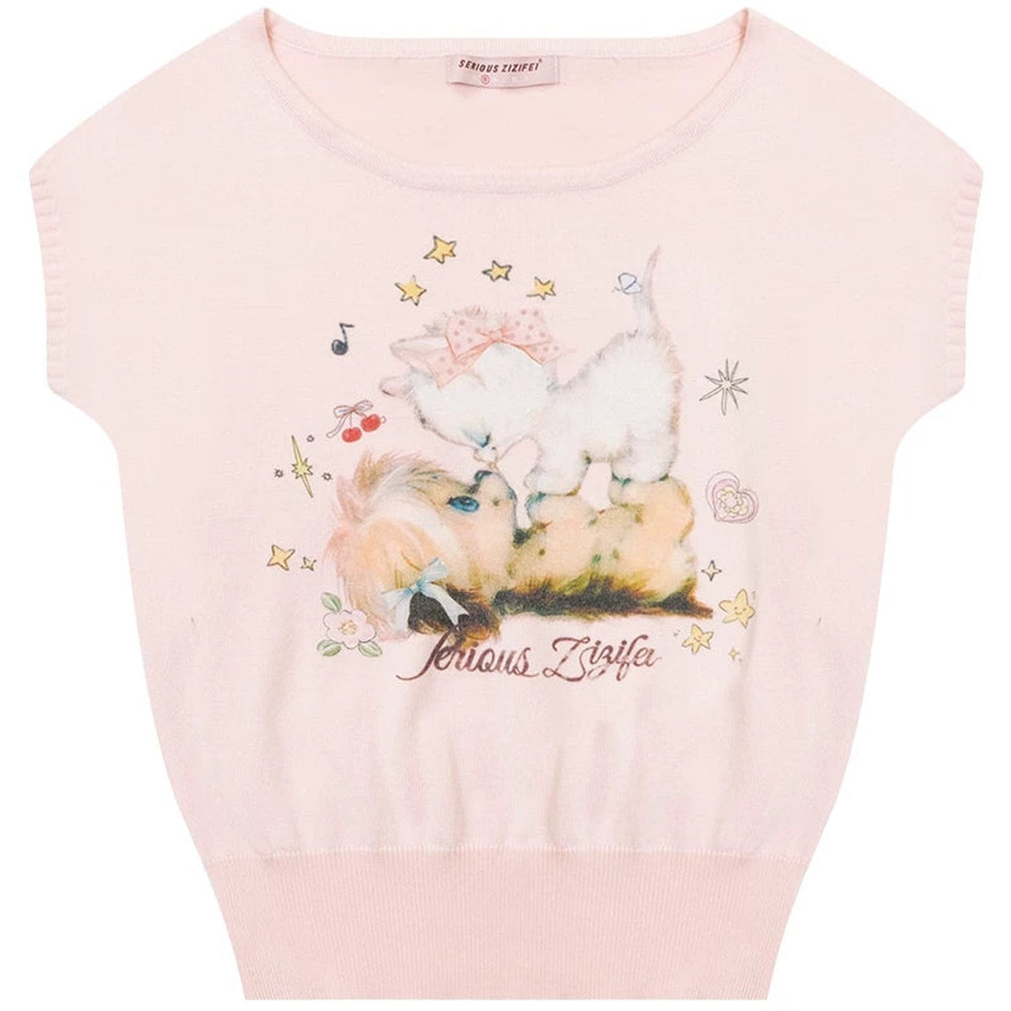 Pink Knitted Short-Sleeve T-Shirt