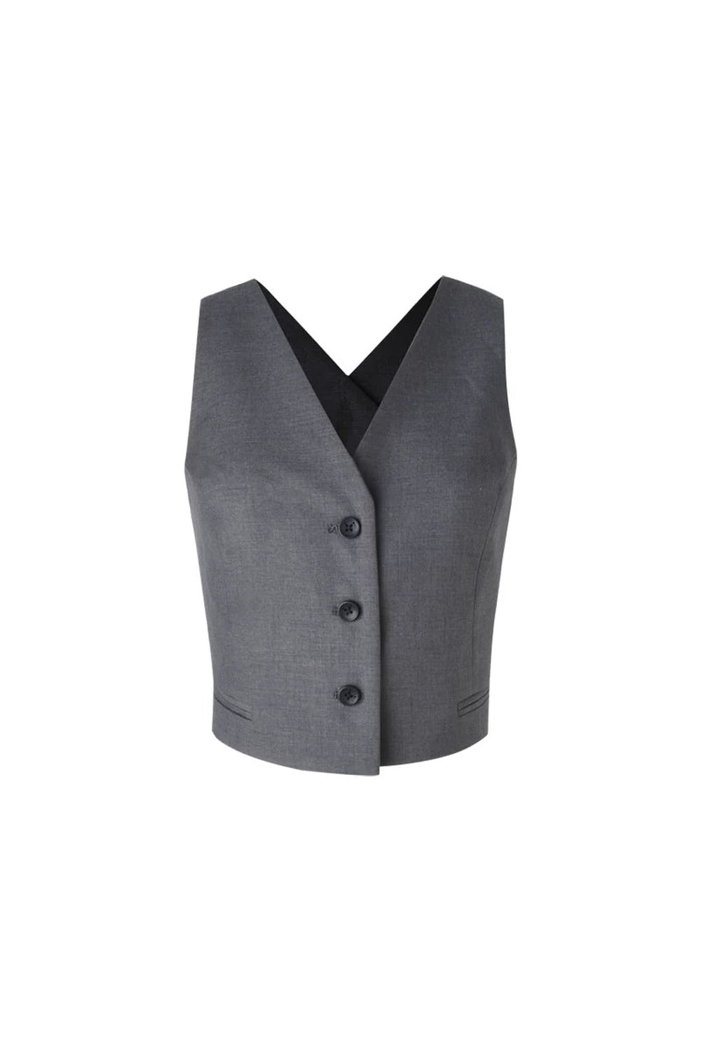 Blazer grigio scuro con scollo a V e schiena scoperta