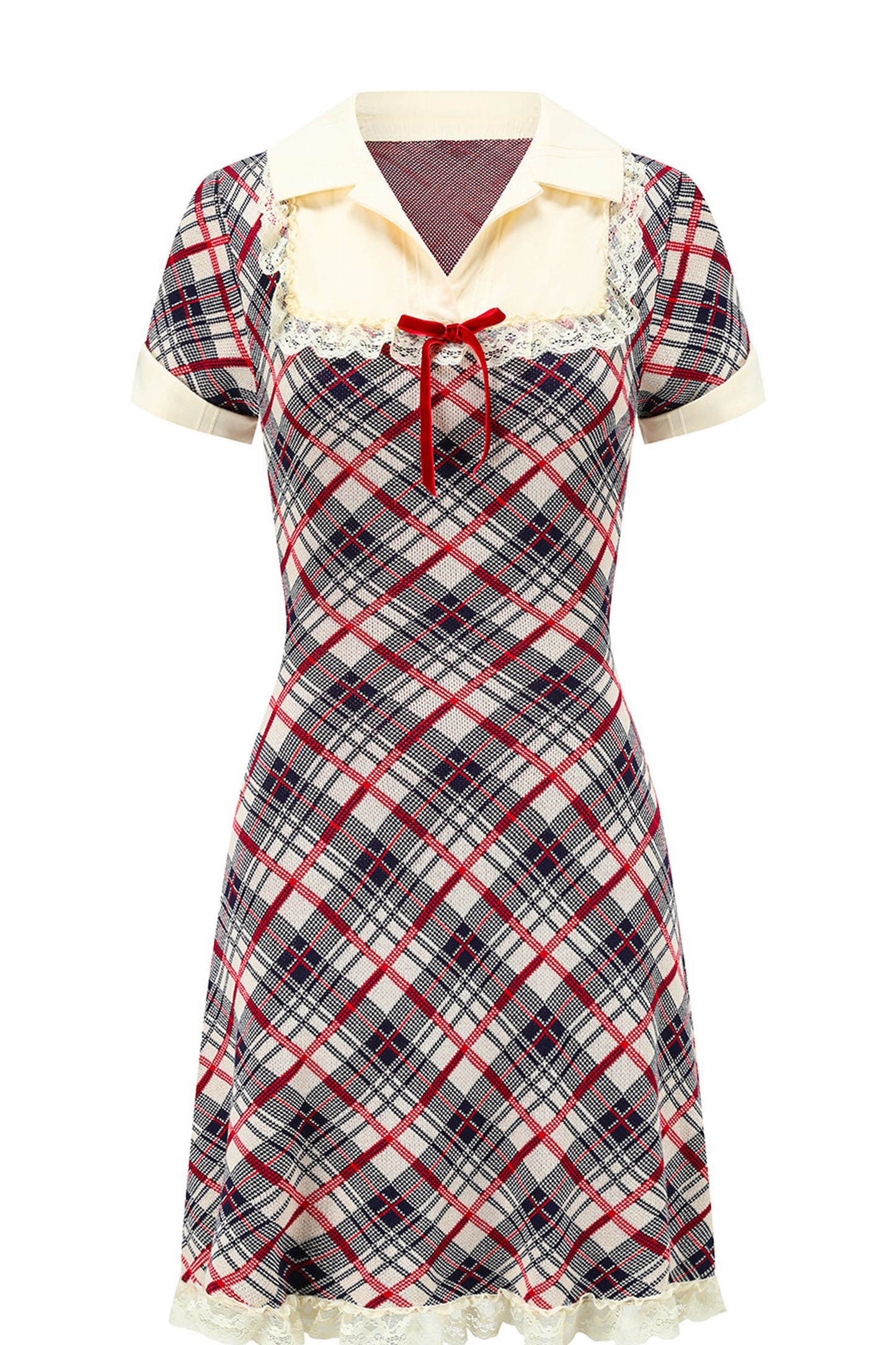 Plaid Contrast Lapel Dress
