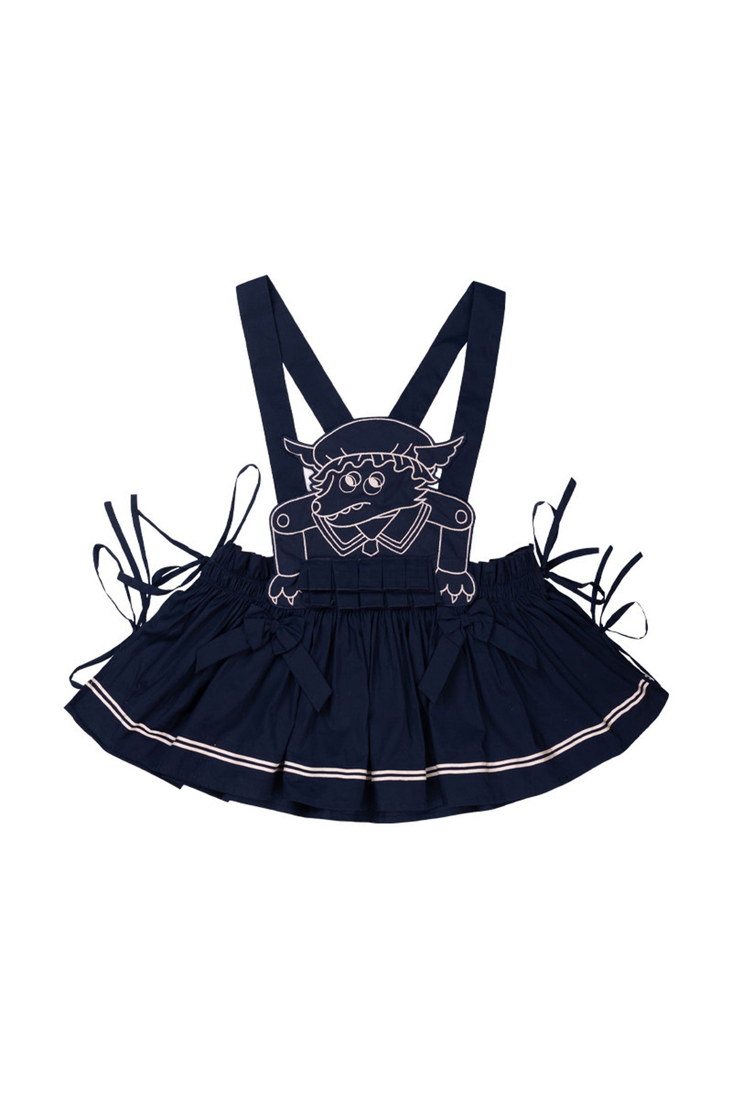 Layered-Look Wolf Embroidery Plaid Apron Dress