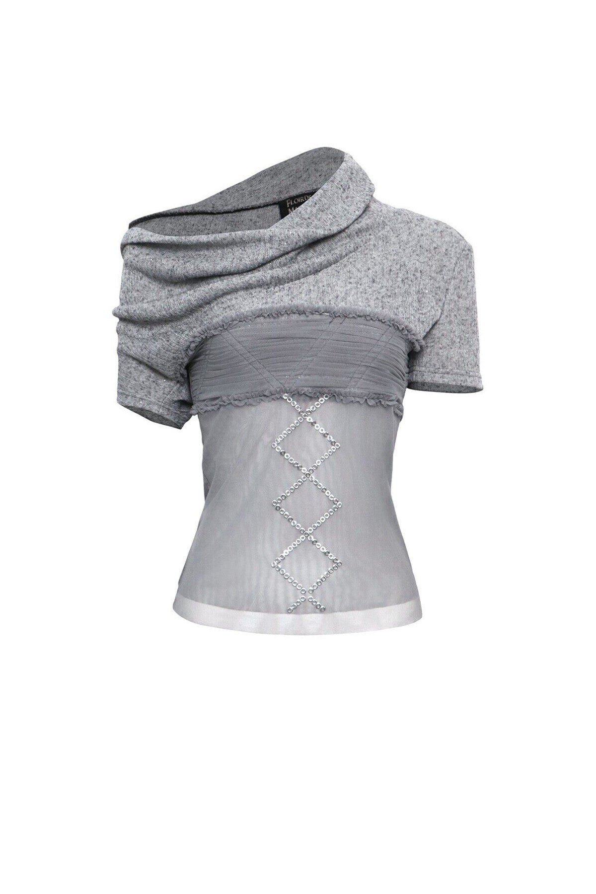 Slanted Shoulder Knit Mesh T-Shirt