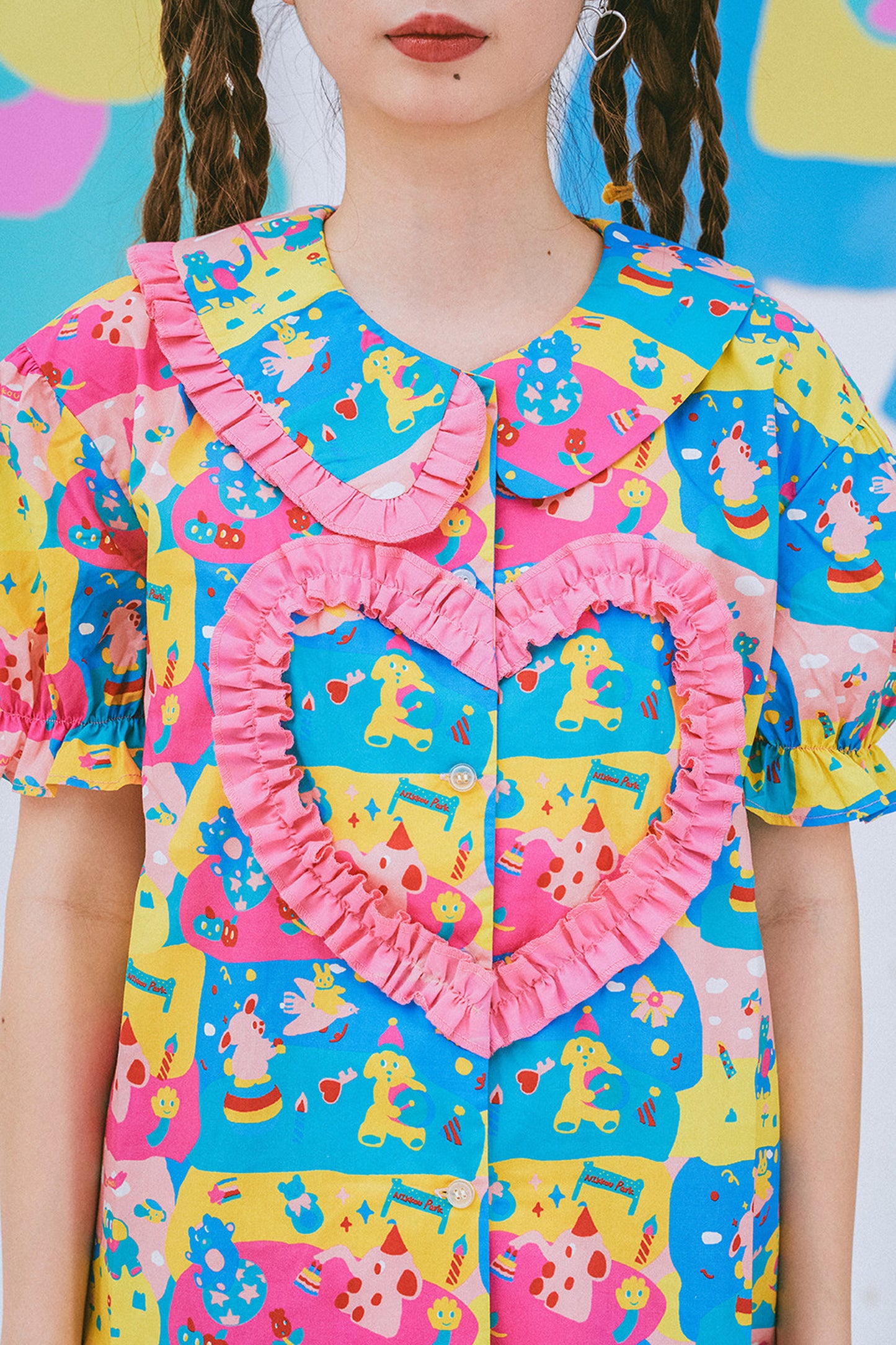 Kindergarten Paradise Print Puff Sleeve Shirt