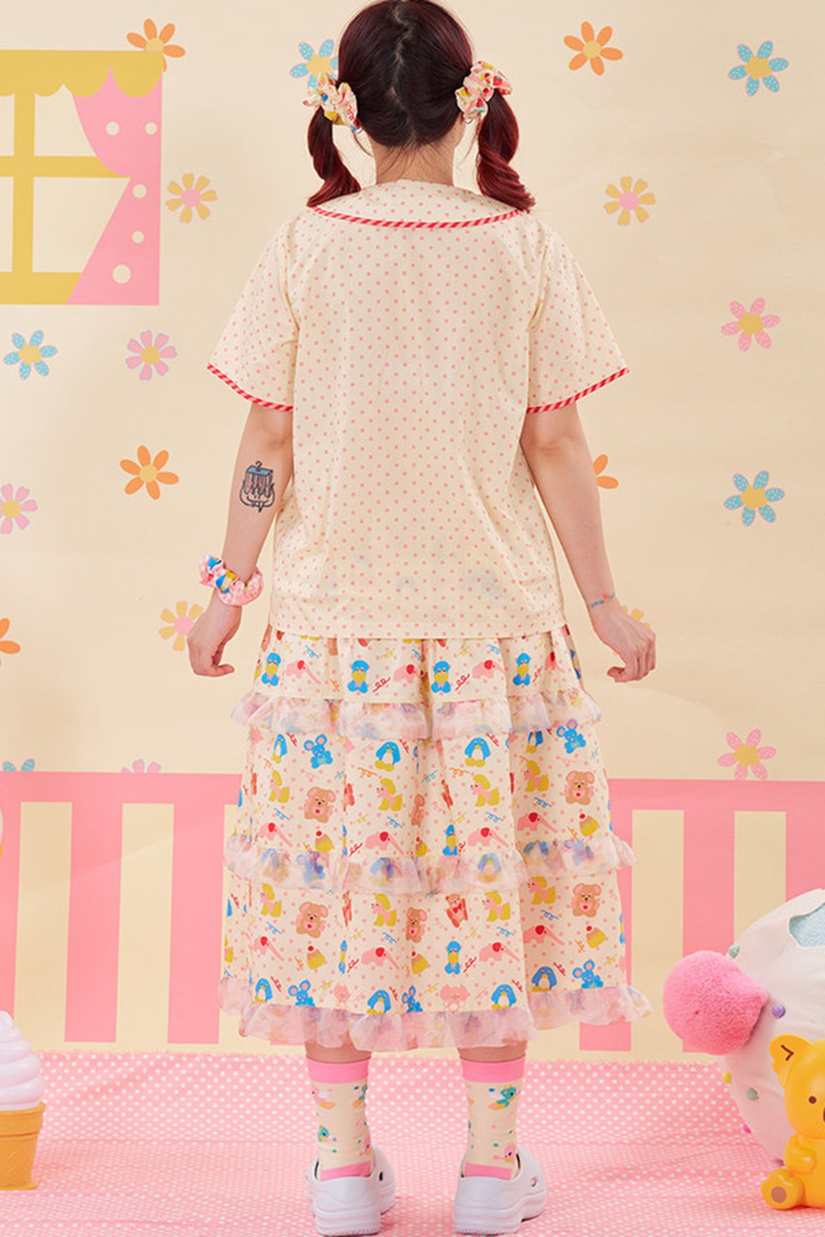 Animal Embroidery Lace Doll Collar Blouse