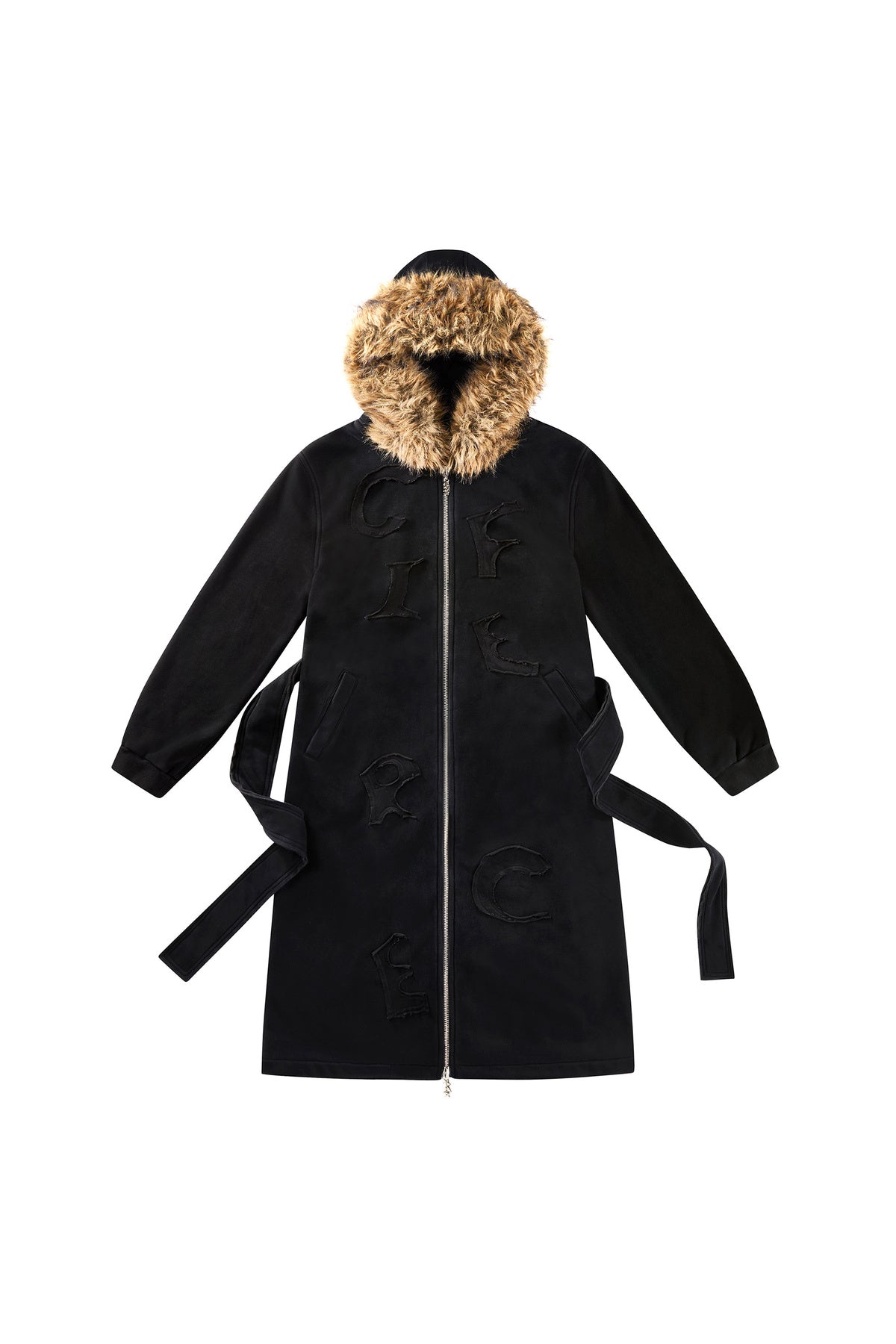 Letter Embroidered Fur Hooded Sweatshirt Jacket