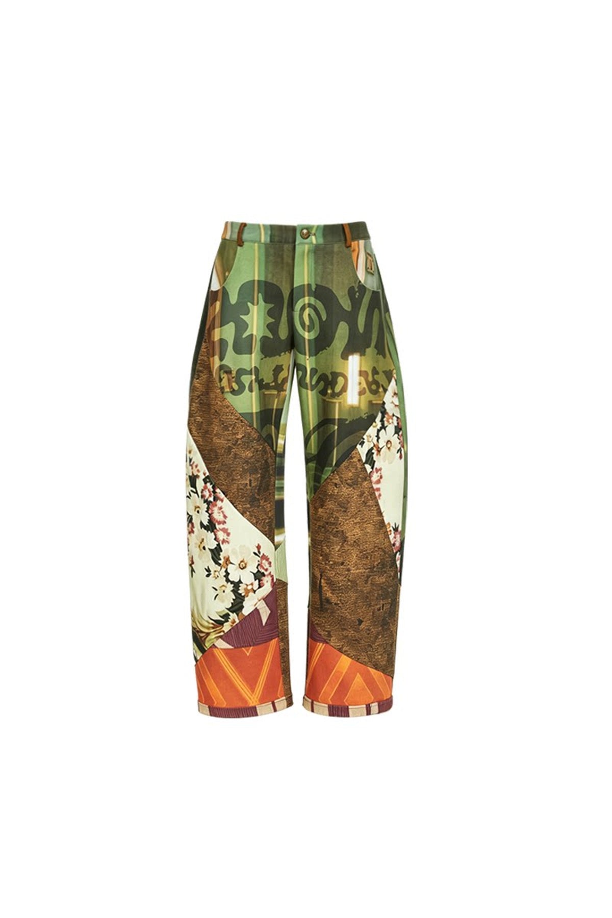 Patchwork Print Scimitar Pants