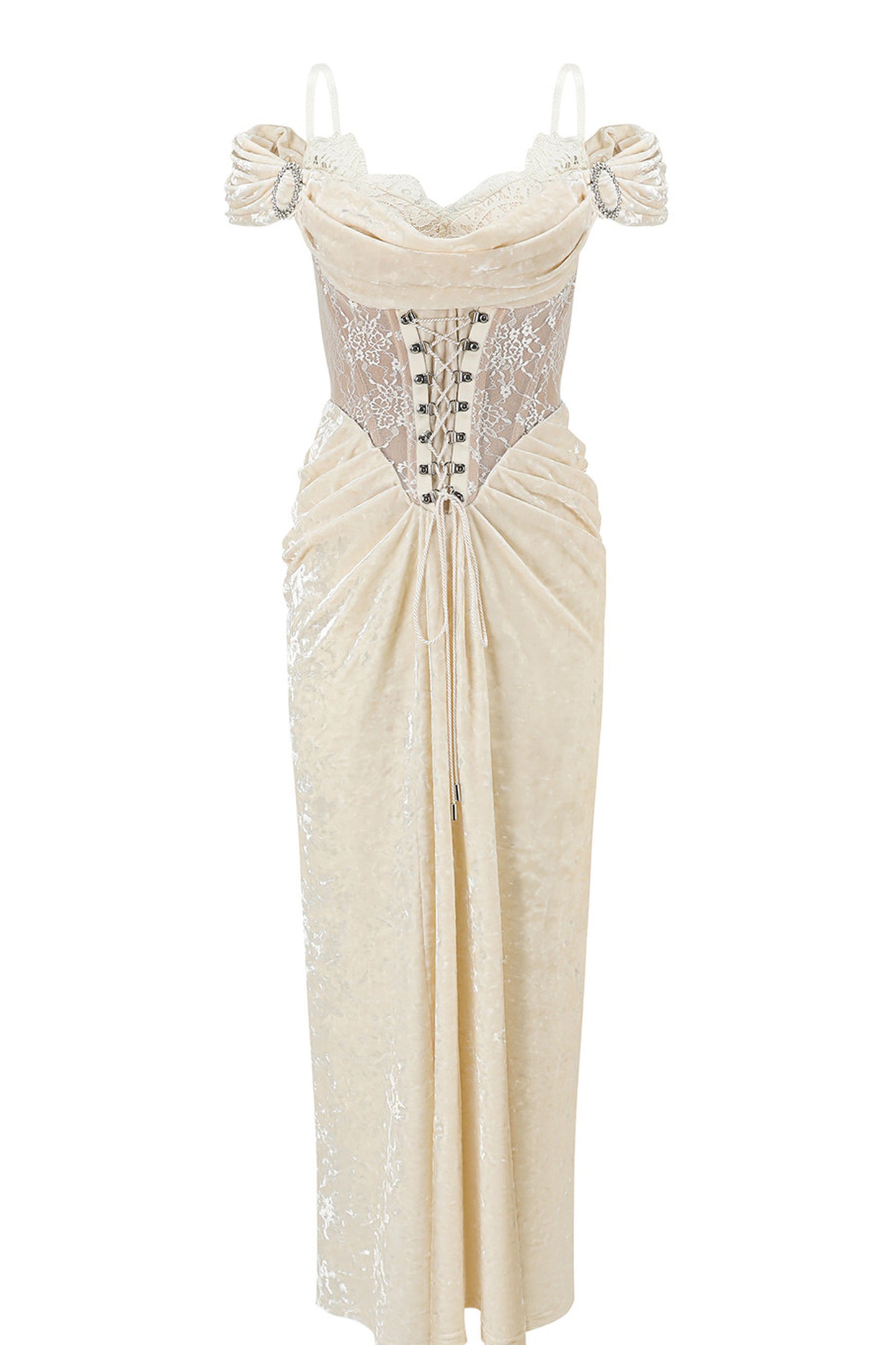 White Velvet Fishbone Corset Dress