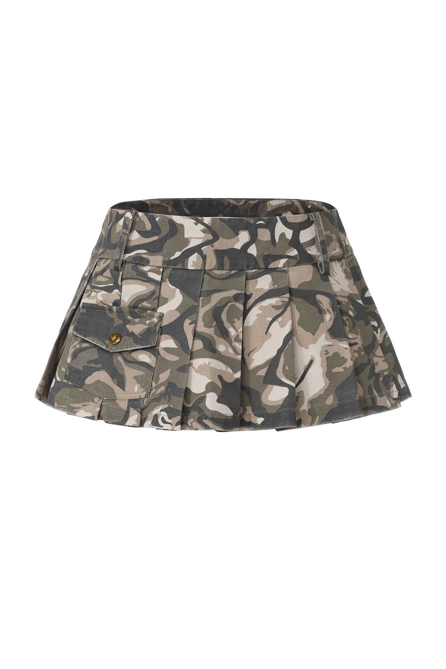 Metal Buckle Camouflage Pleated Skirt